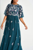 Laurel Teal Floral Embroidered Maxi Dress