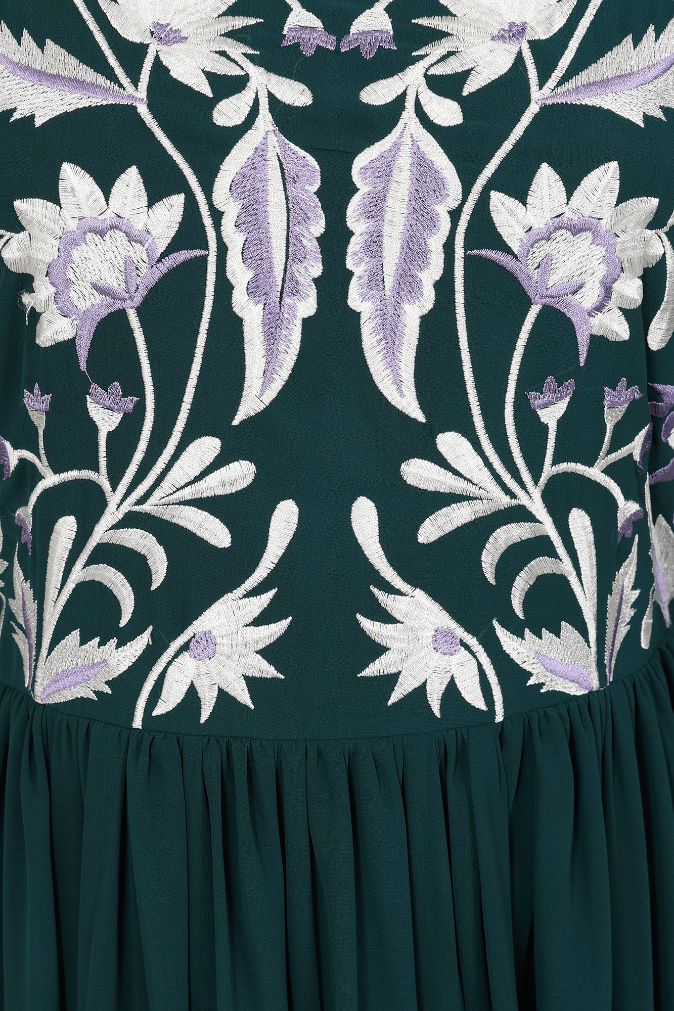 Laurel Teal Floral Embroidered Maxi Dress