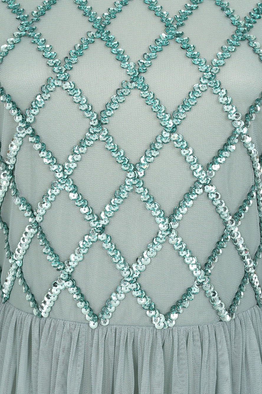 Lavina Sage Green Embellished Maxi Dress