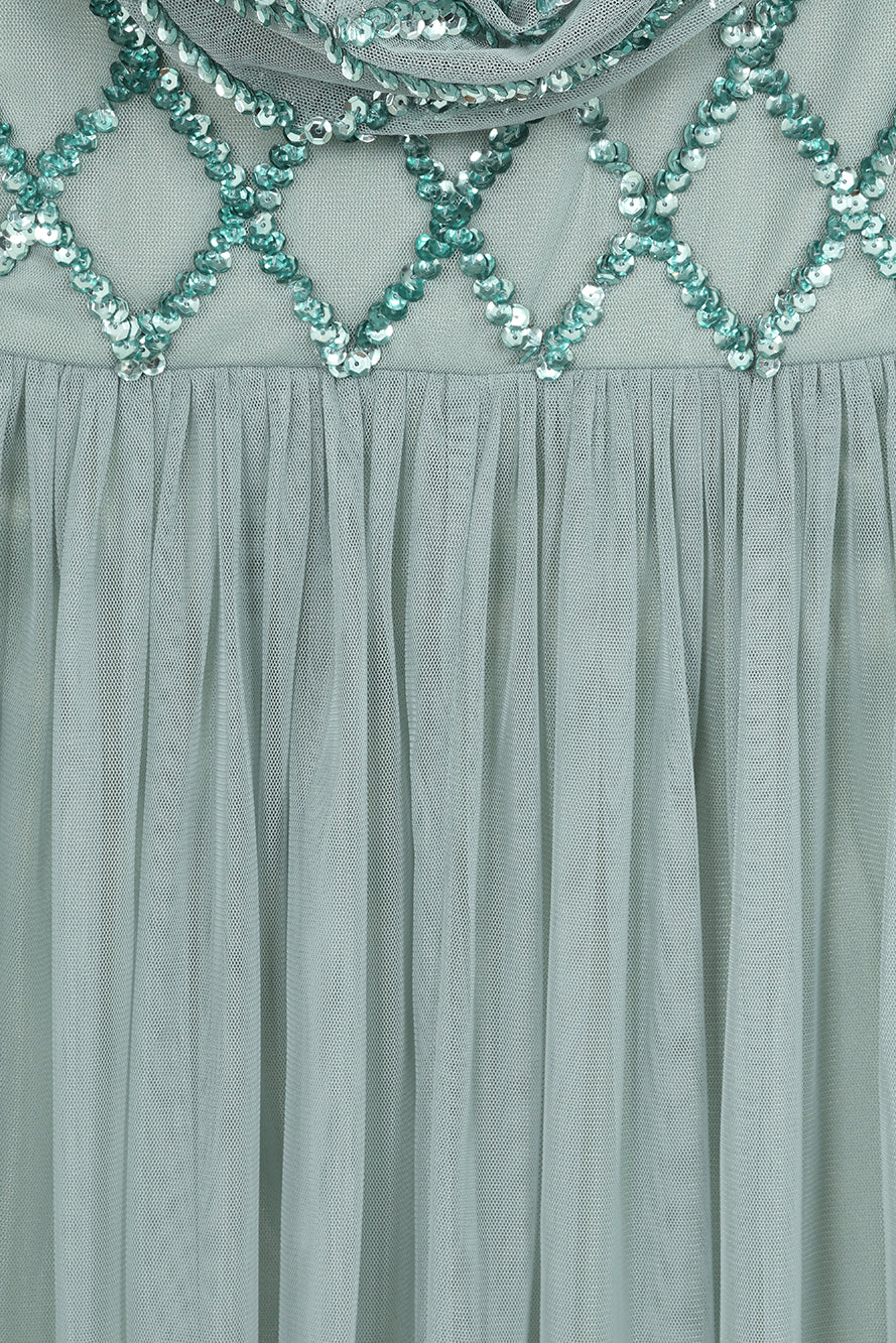 Lavina Sage Green Embellished Maxi Dress