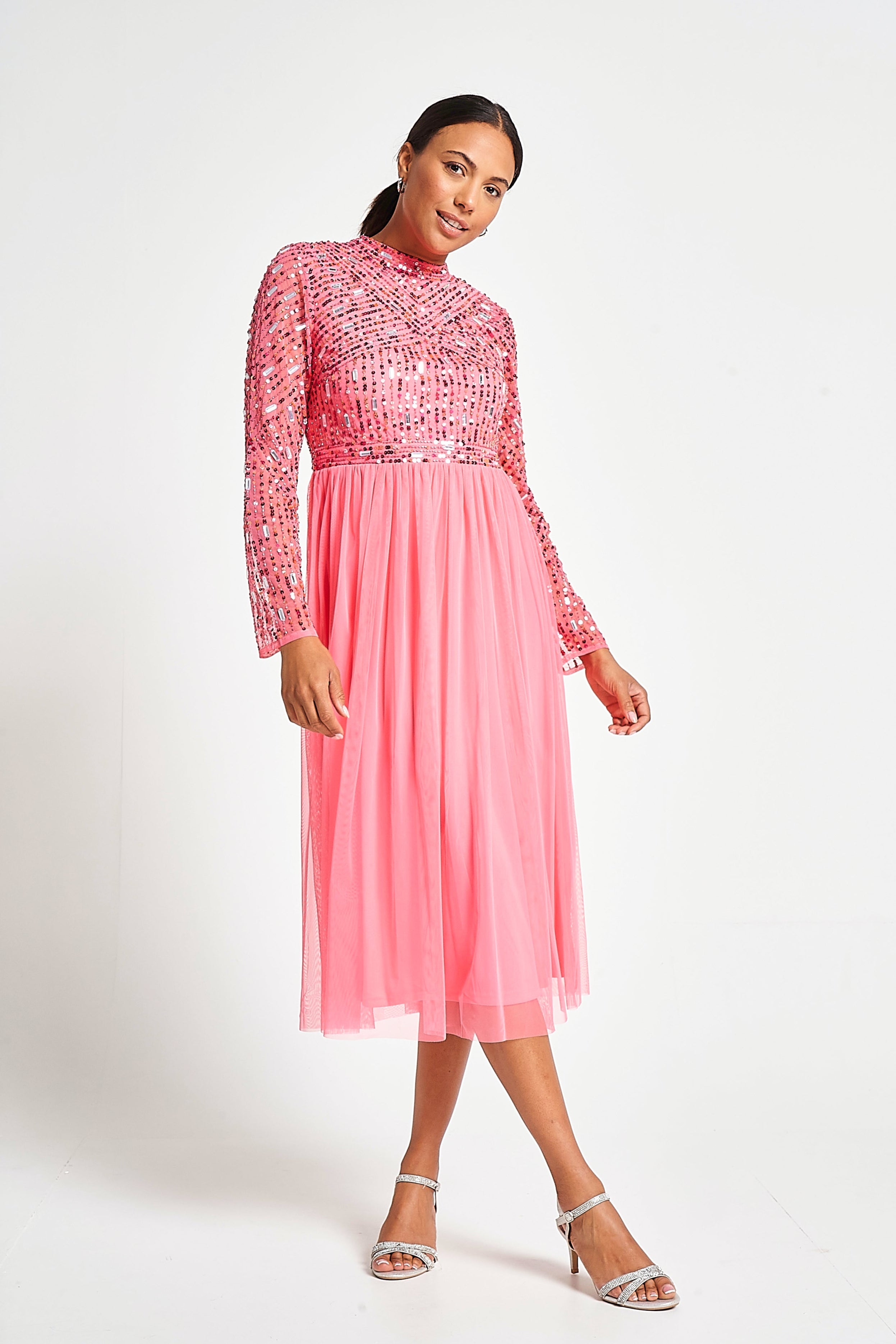 Lela Embellished Midi Dress - Strawberry Pink