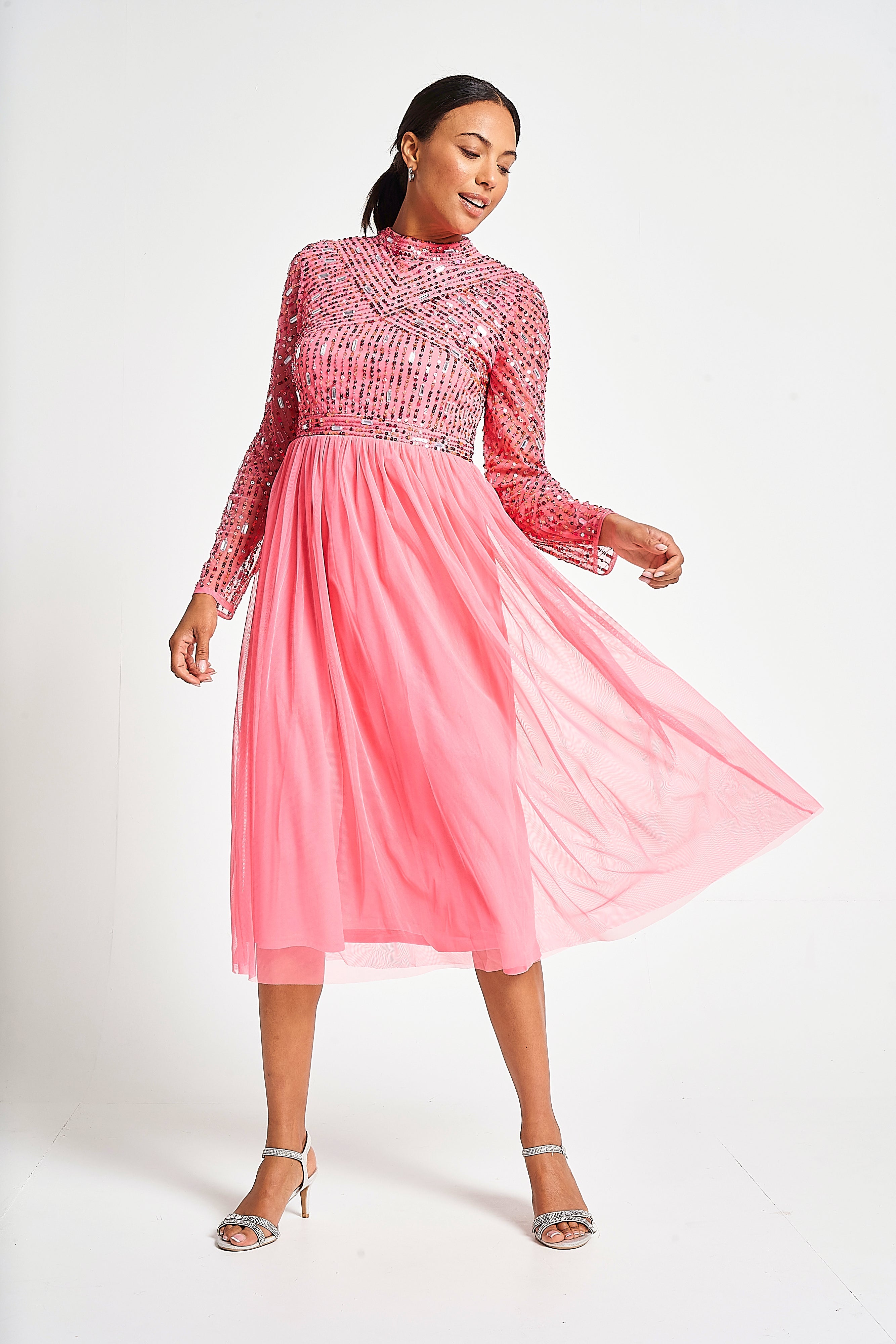 Lela Embellished Midi Dress - Strawberry Pink