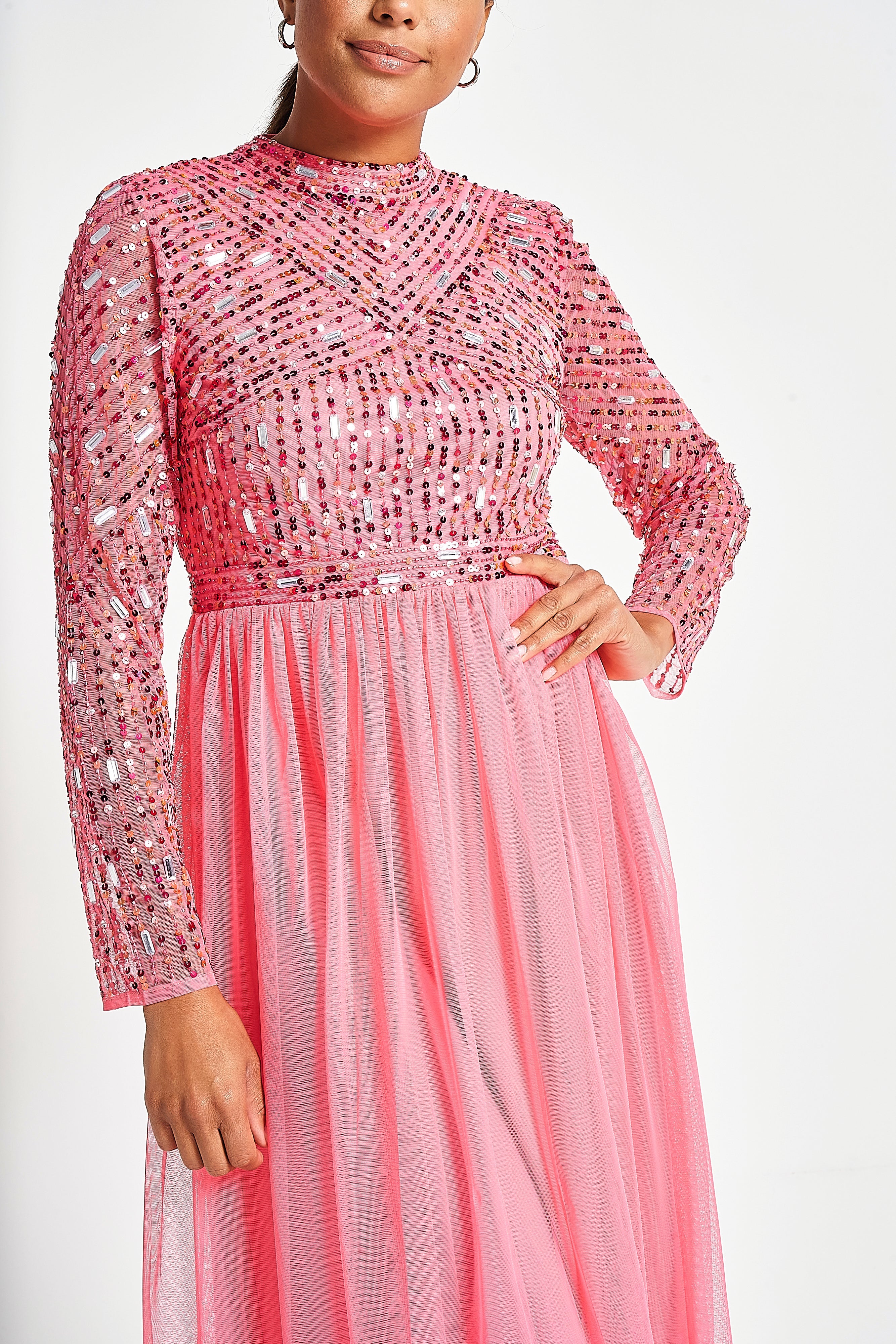 Lela Embellished Midi Dress - Strawberry Pink