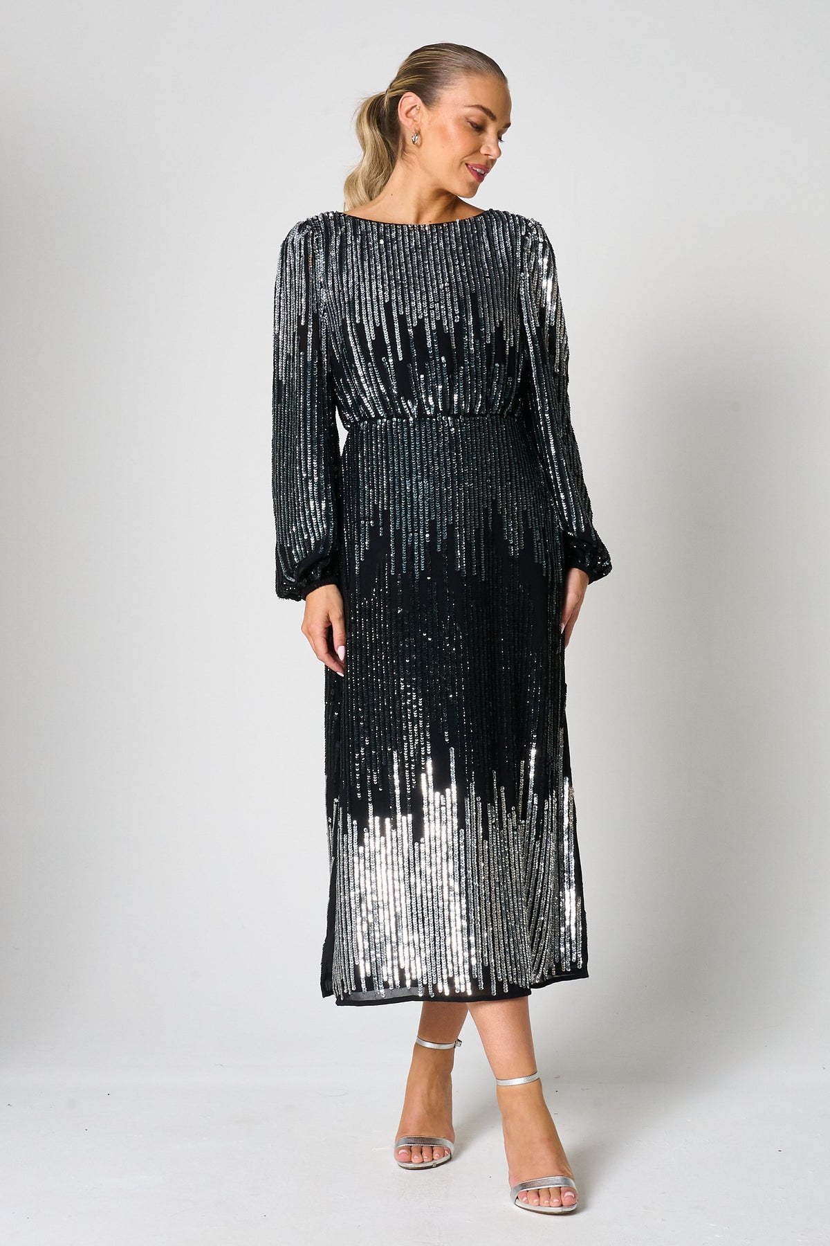 Lena Black Sequin Midi Dress