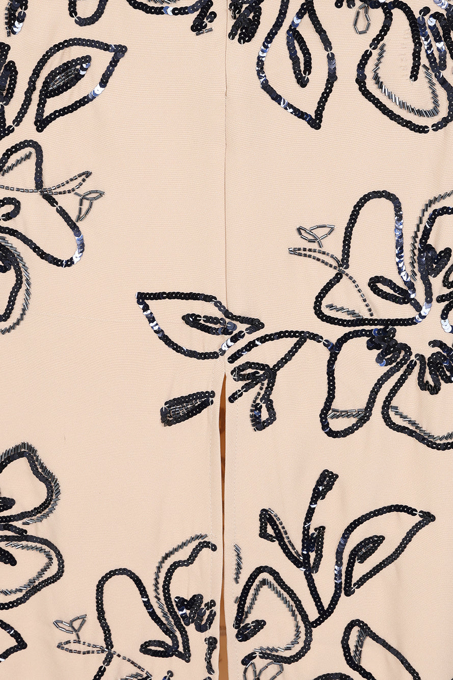 Lexi Nude and Black Floral Sequin Midi Dress