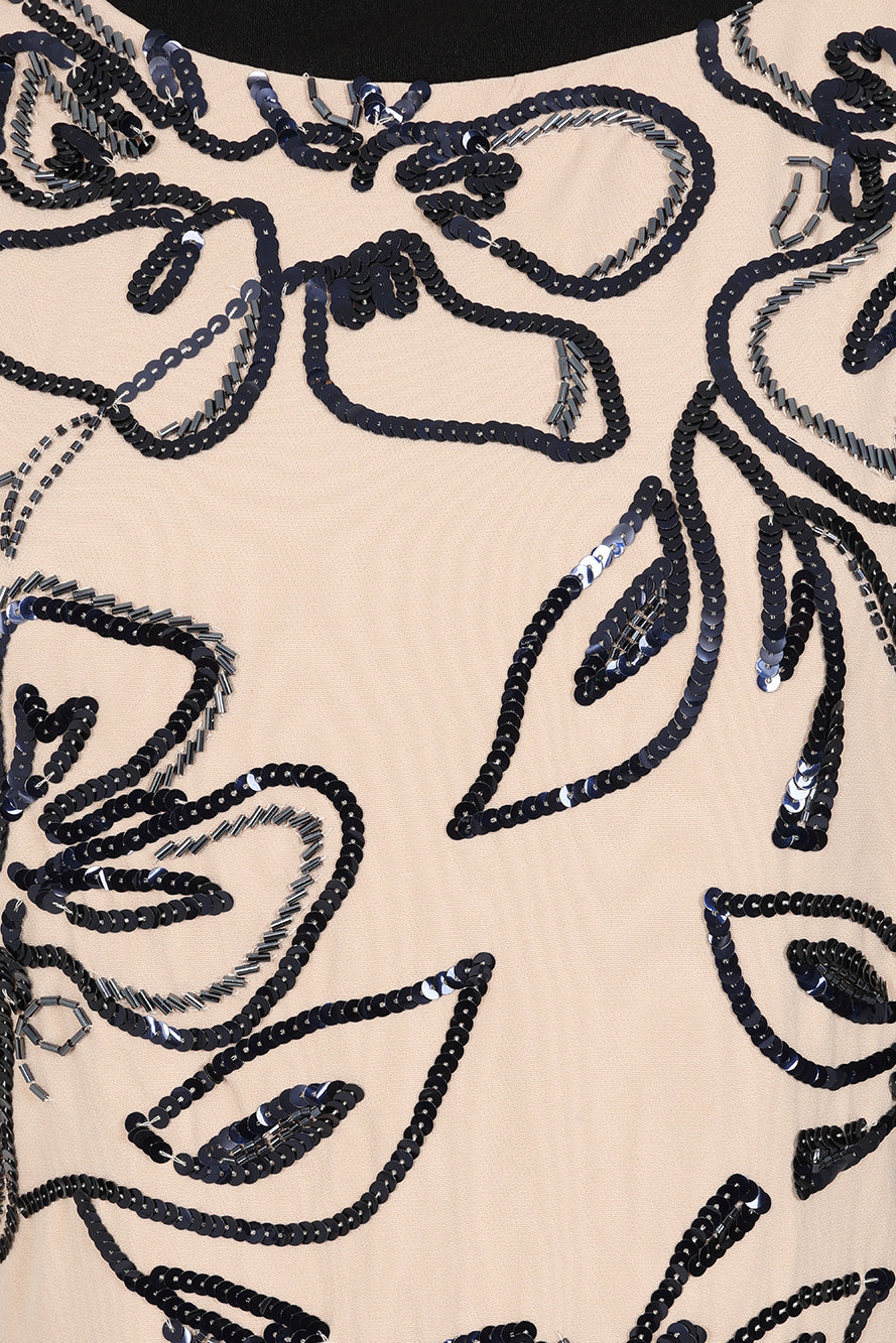Lexi Nude and Black Floral Sequin Midi Dress