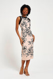 Lexi Nude and Black Floral Sequin Midi Dress