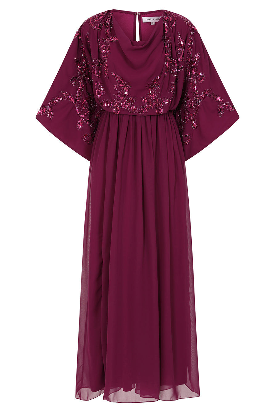 Leya Wine Purple Embellished Maxi Dress