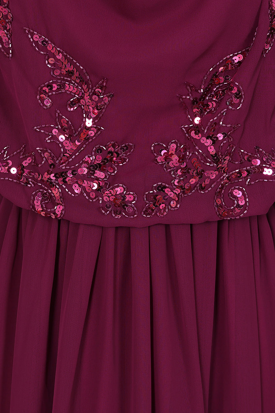 Leya Wine Purple Embellished Maxi Dress