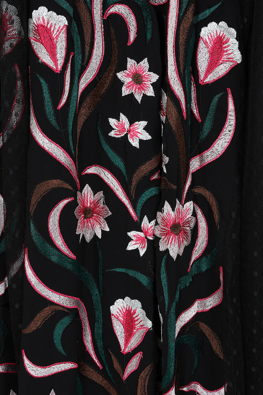 Liana Black Floral Embroidered Maxi Dress