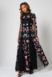 Liana Black Floral Embroidered Maxi Dress