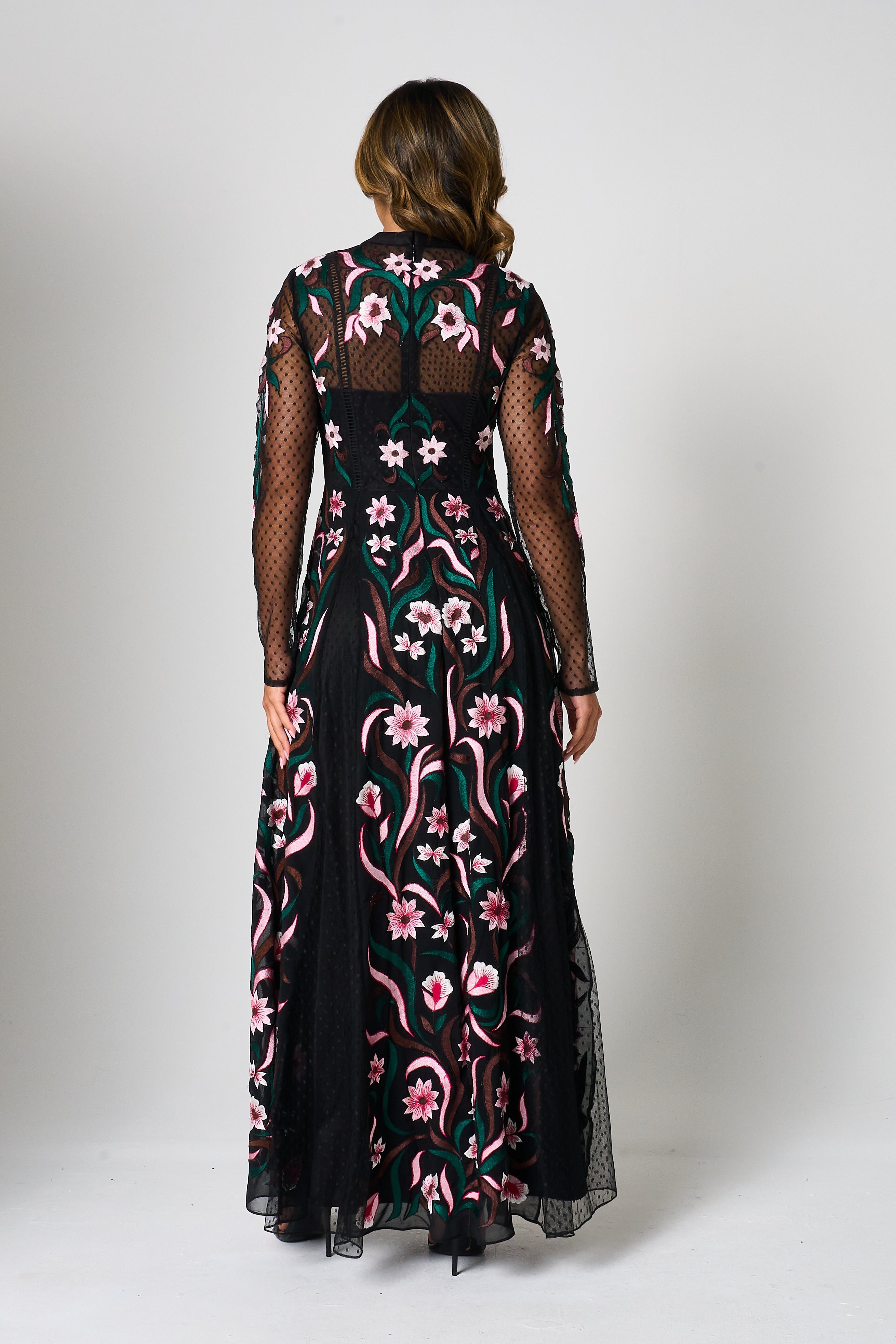 Liana Black Floral Embroidered Maxi Dress