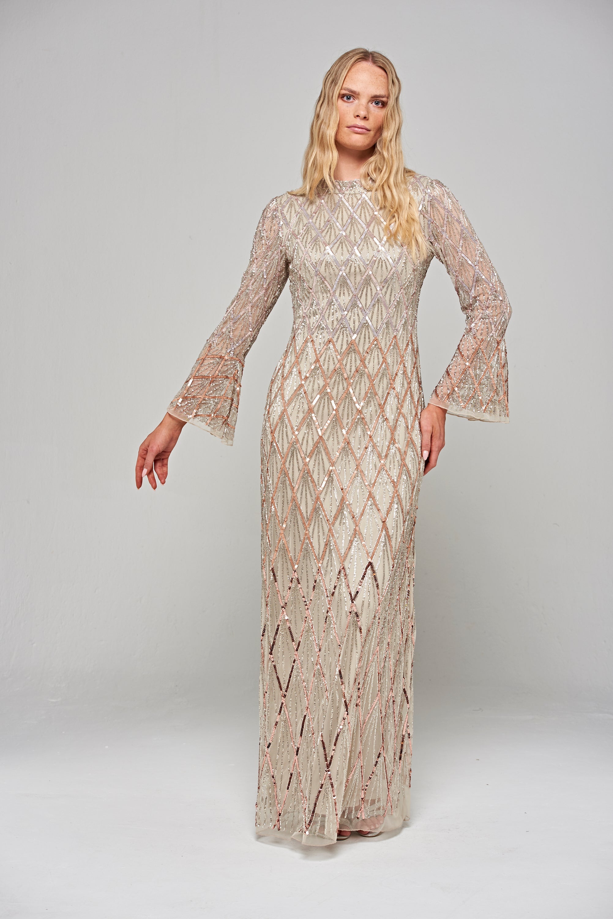 Lillian Ombre Embellished Maxi Dress - Nude