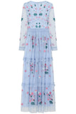 Linnea Floral Embroidered Maxi Dress - Light Blue