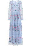 Linnea Floral Embroidered Maxi Dress - Light Blue