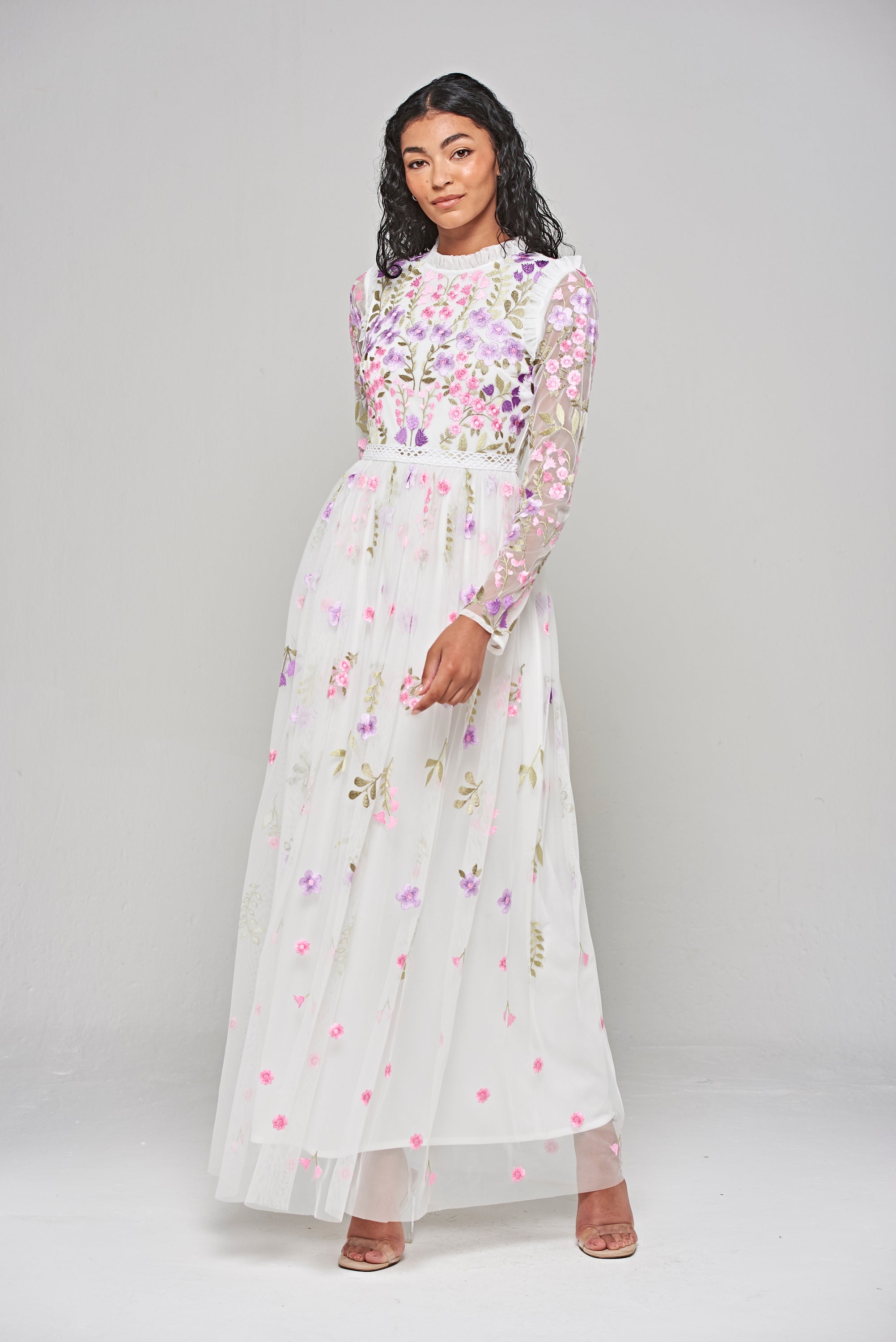 Lorea Floral Embroidered Maxi Dress - White