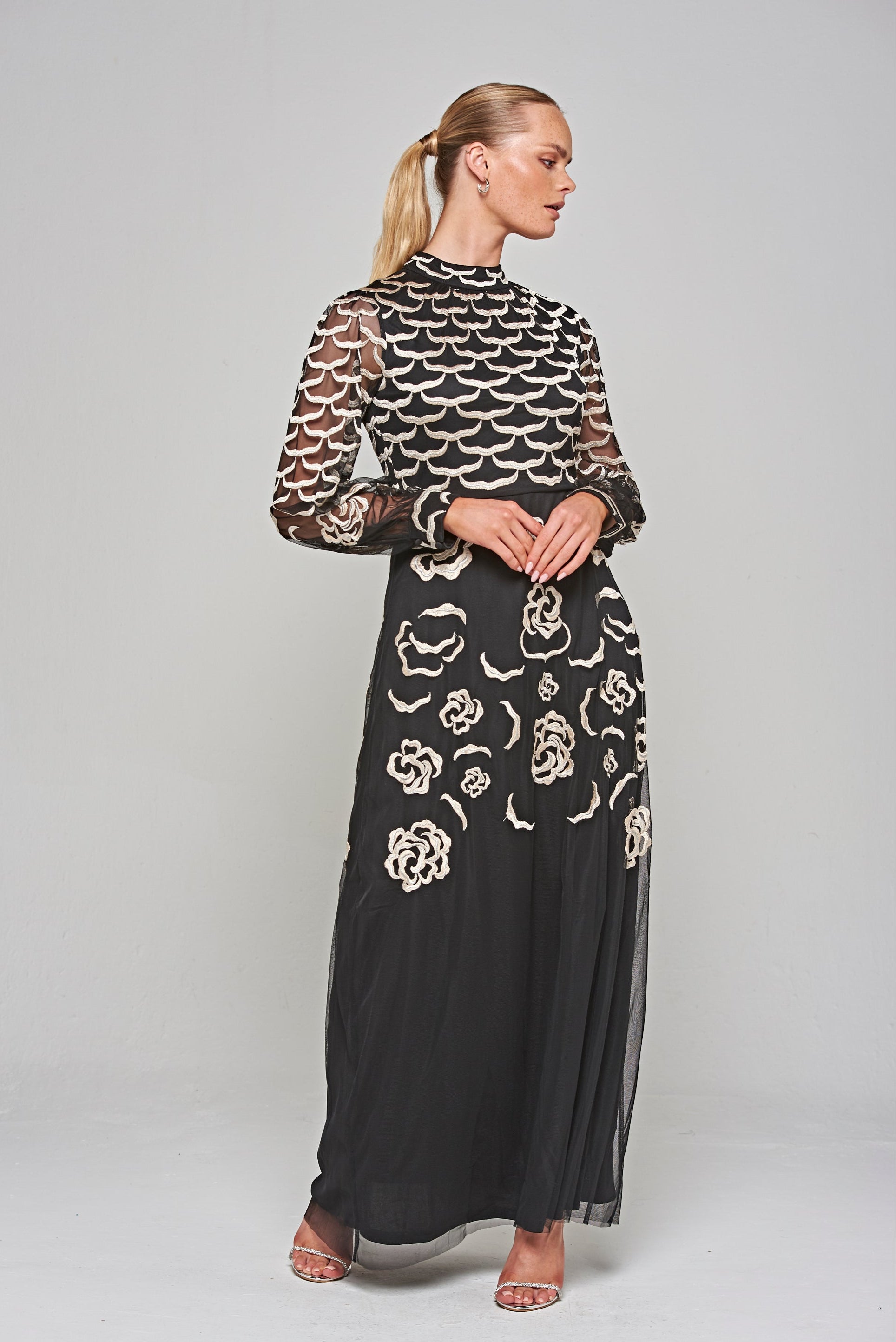 Loretta Embroidered Maxi Dress - Black