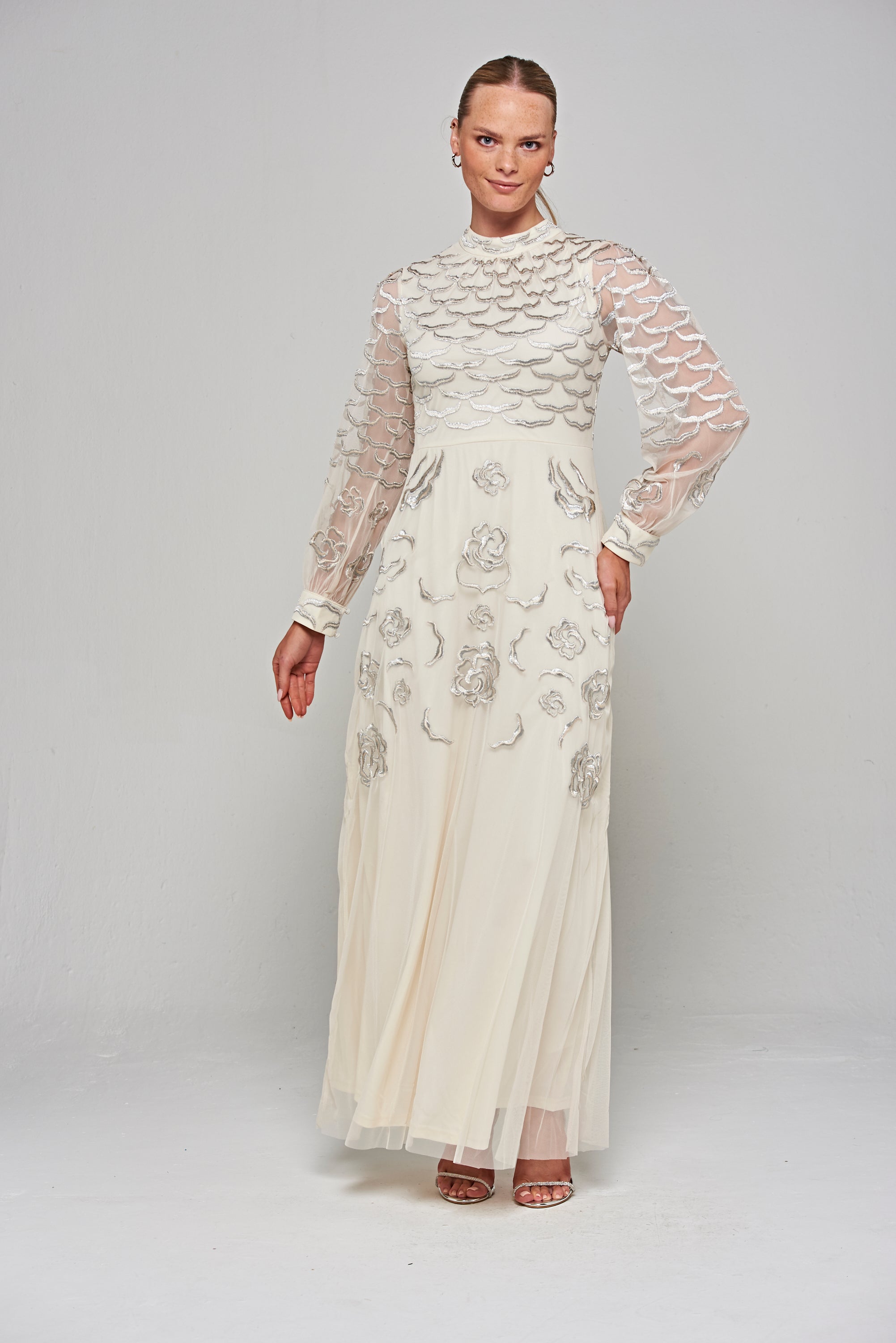 Loretta Embroidered Maxi Dress in Cream