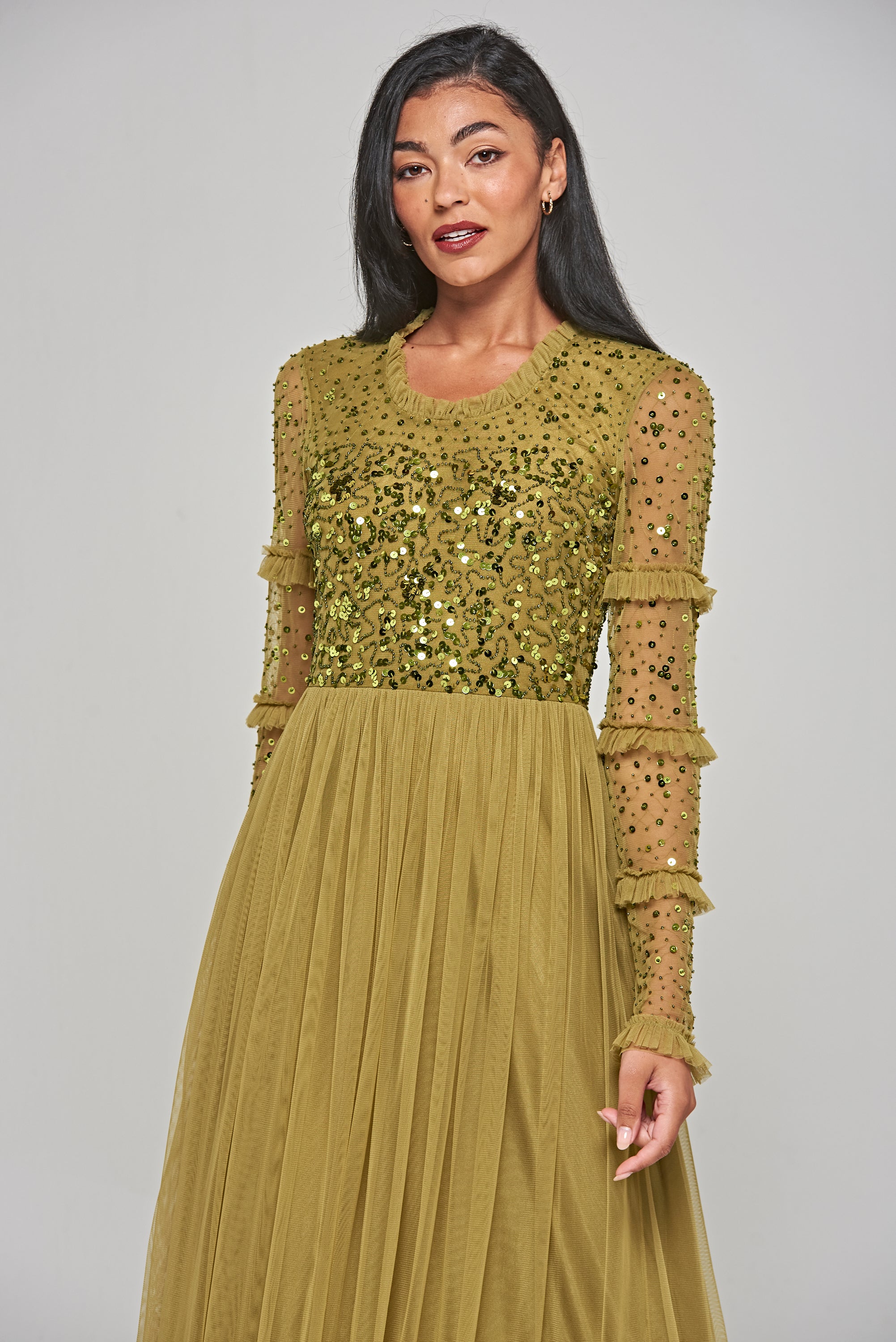 Lorna Sequin Maxi Dress - Willow Green