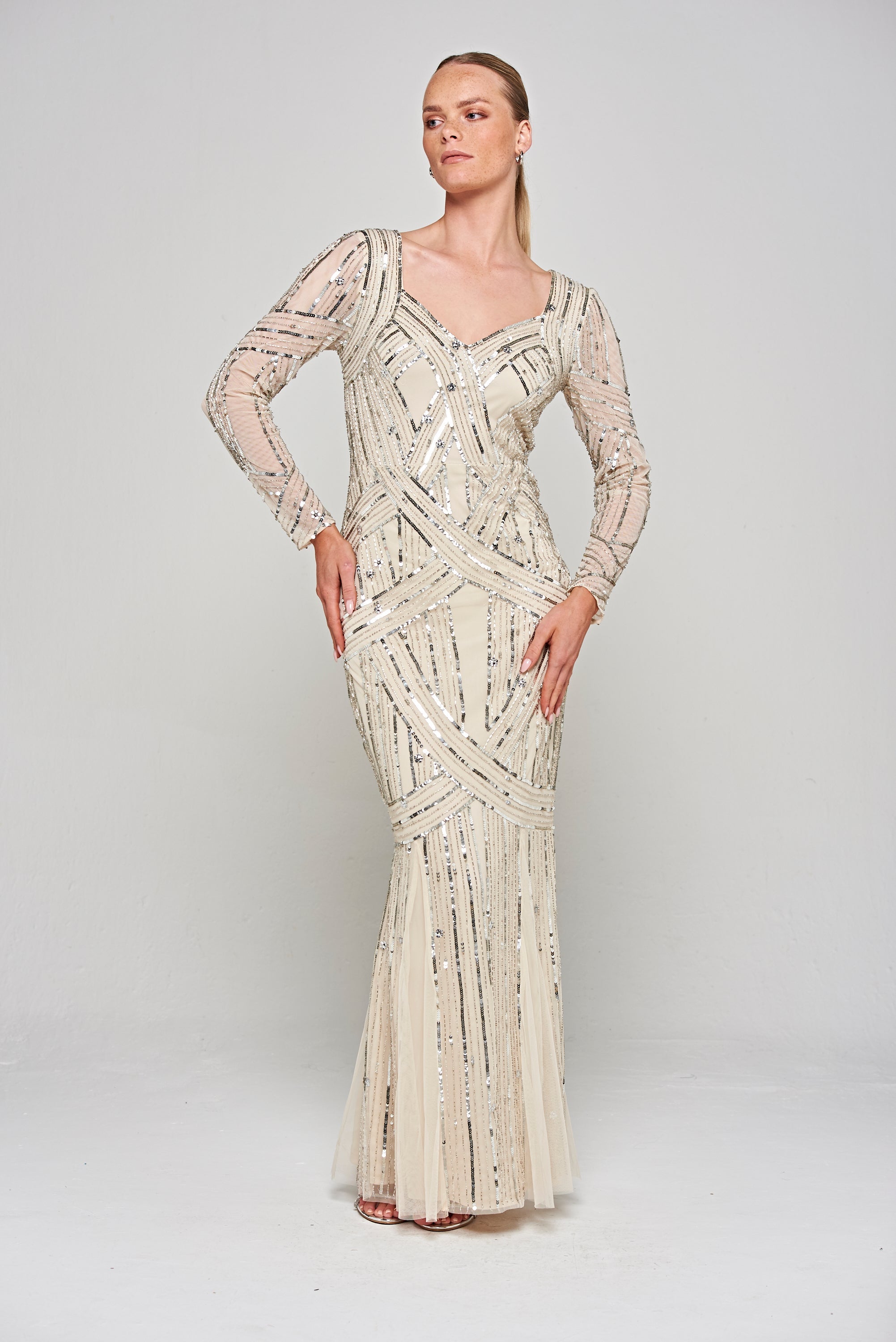 Lorraine Embellished Maxi Dress - Champagne