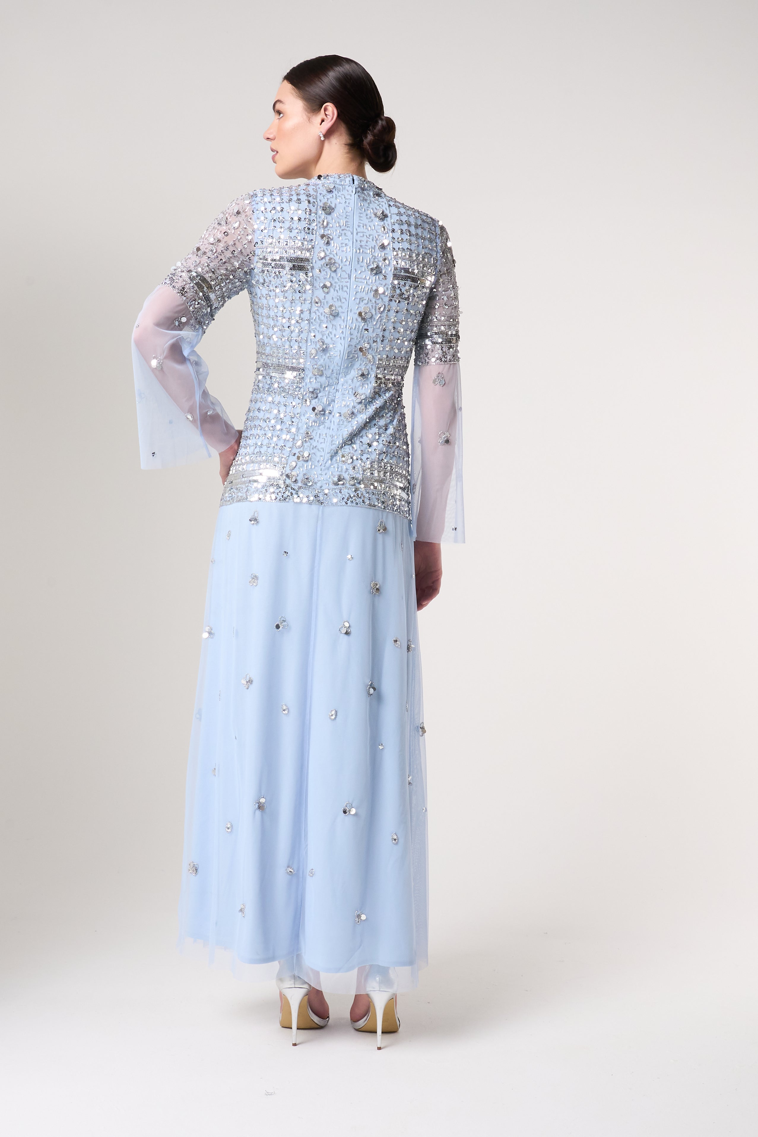 Lucile Ice Blue Embellished Maxi Dress 