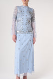 Lucile Ice Blue Embellished Maxi Dress 