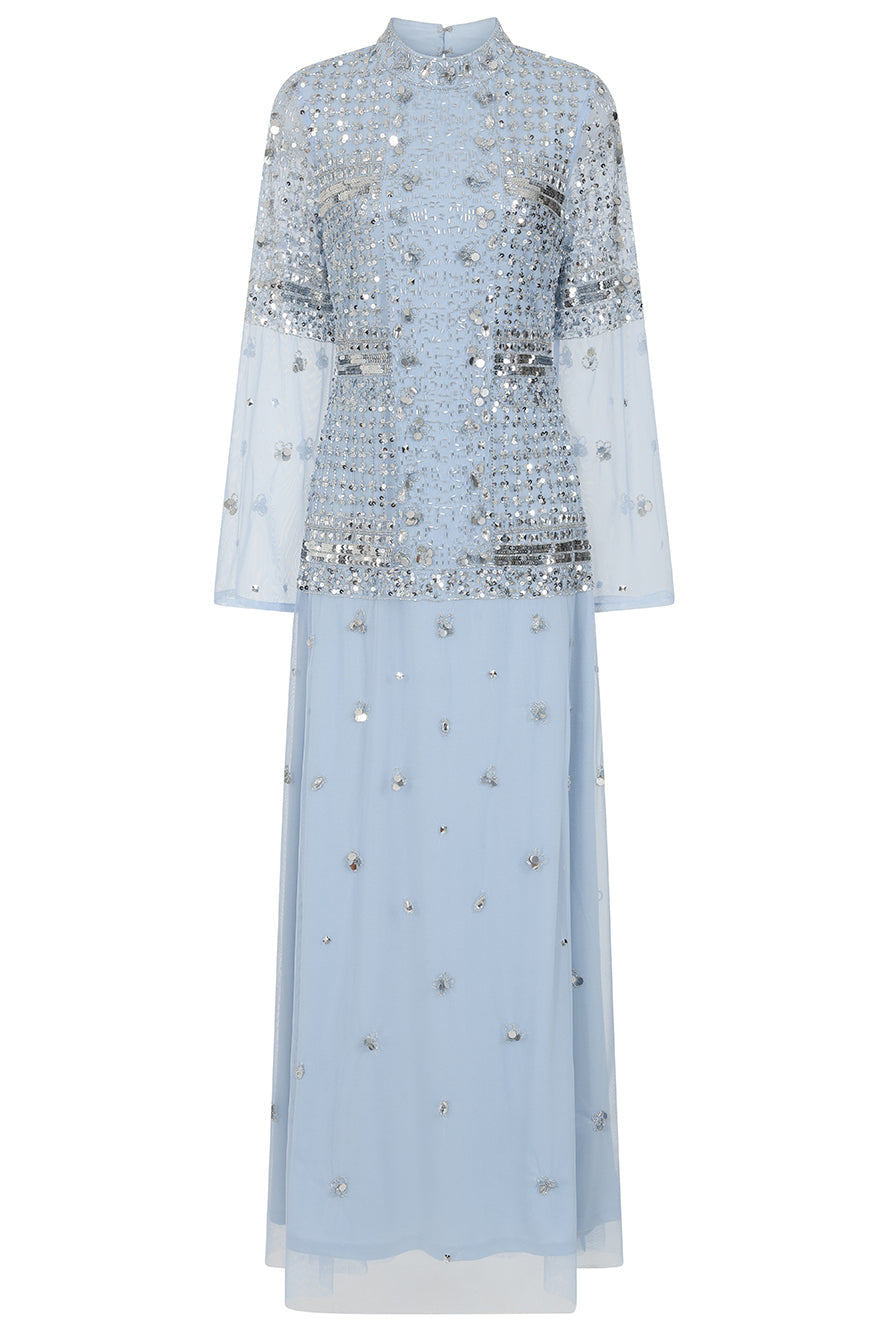 Lucile Ice Blue Embellished Maxi Dress 