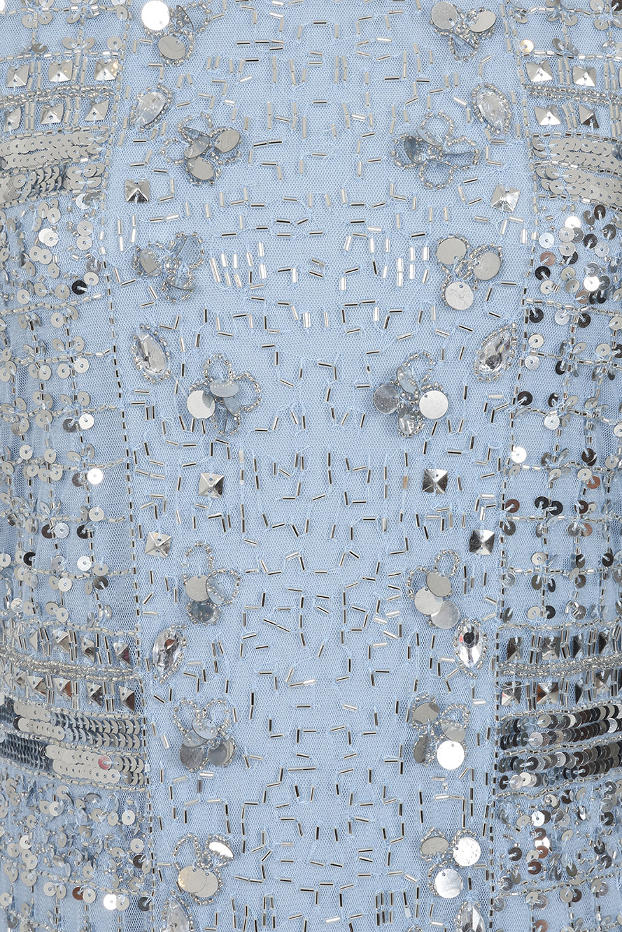 Lucile Ice Blue Embellished Maxi Dress 