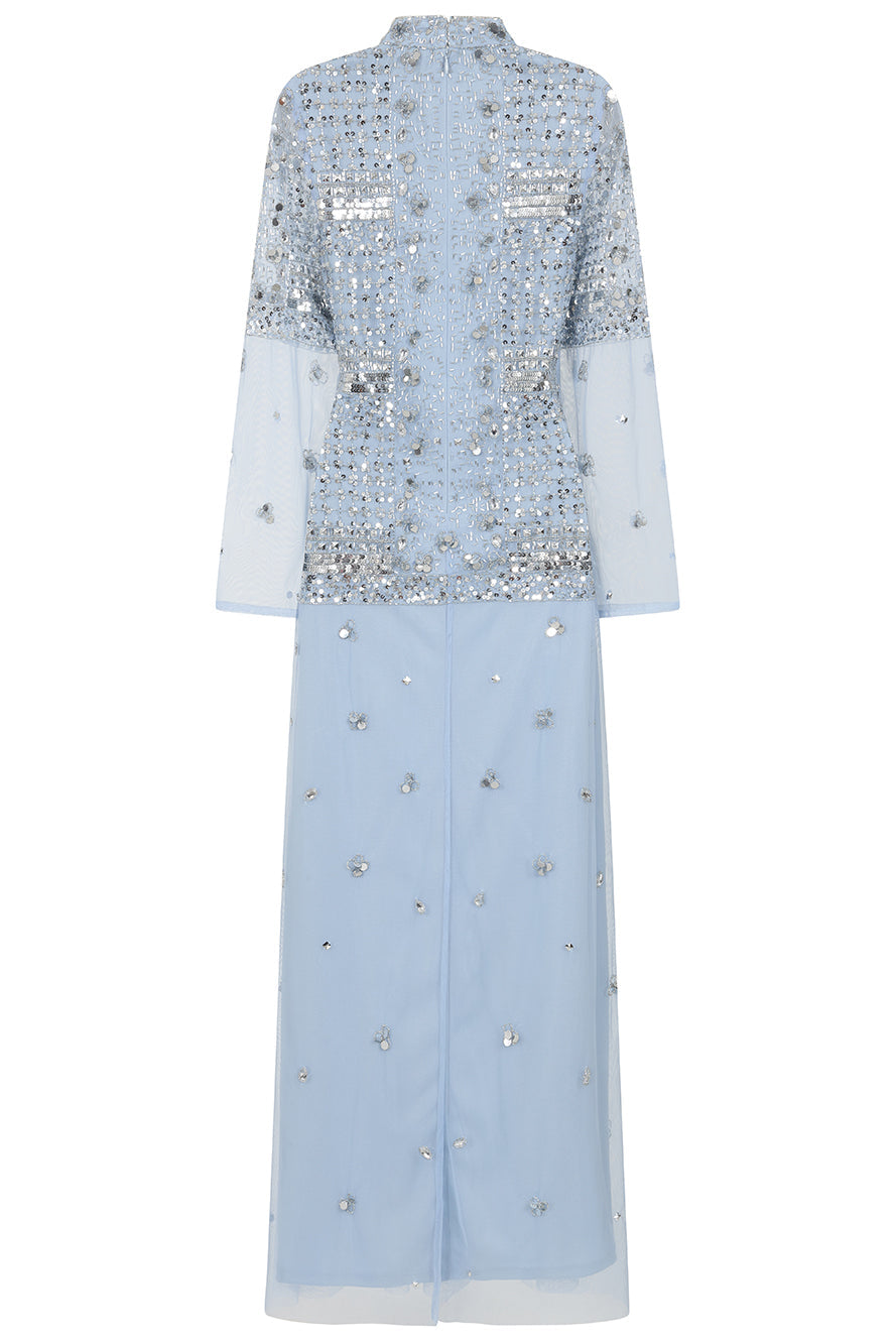 Lucile Ice Blue Embellished Maxi Dress 