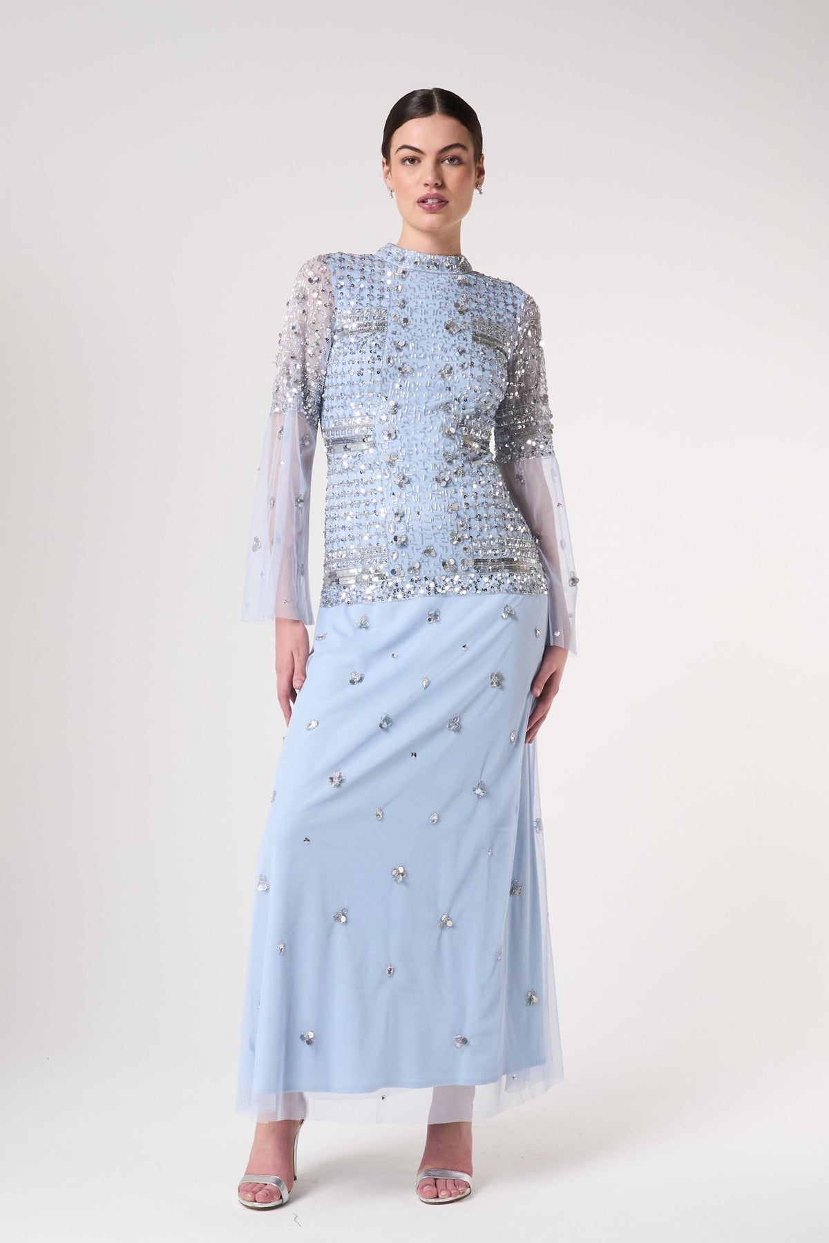 Lucile Ice Blue Embellished Maxi Dress 