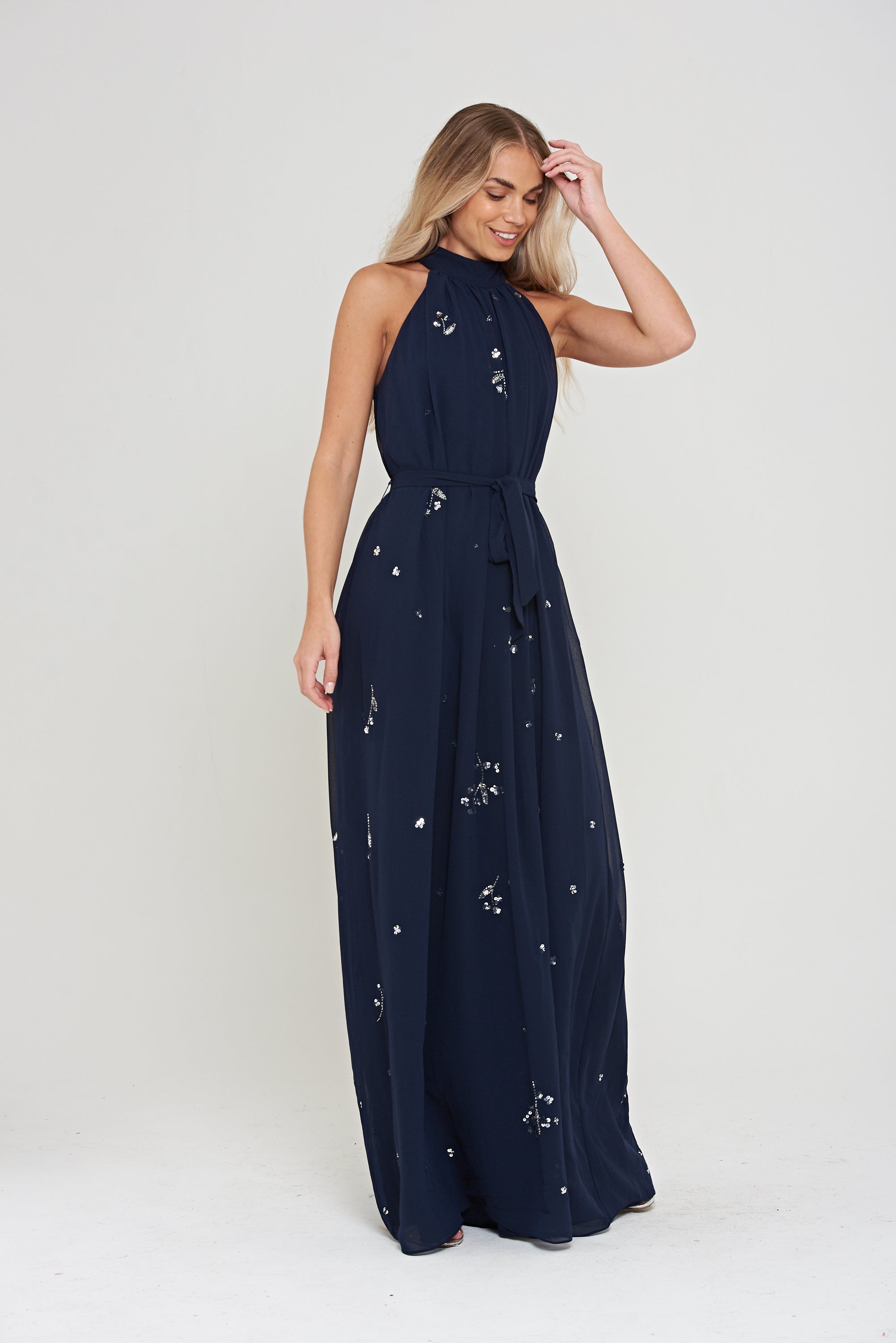 Lucille Navy Embellished Maxi Dress