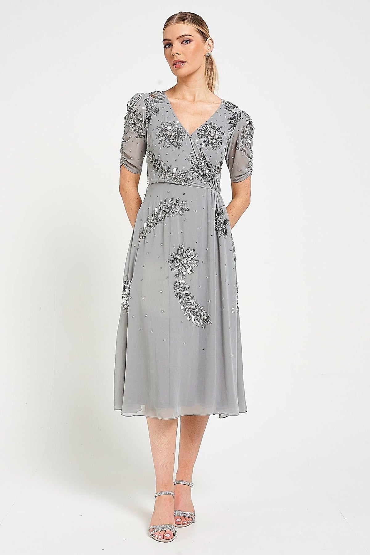 Lucy Grey Embellished Midi Dress