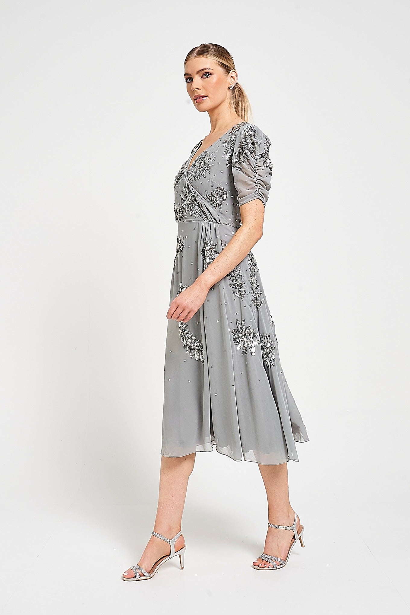 Lucy Grey Embellished Midi Dress