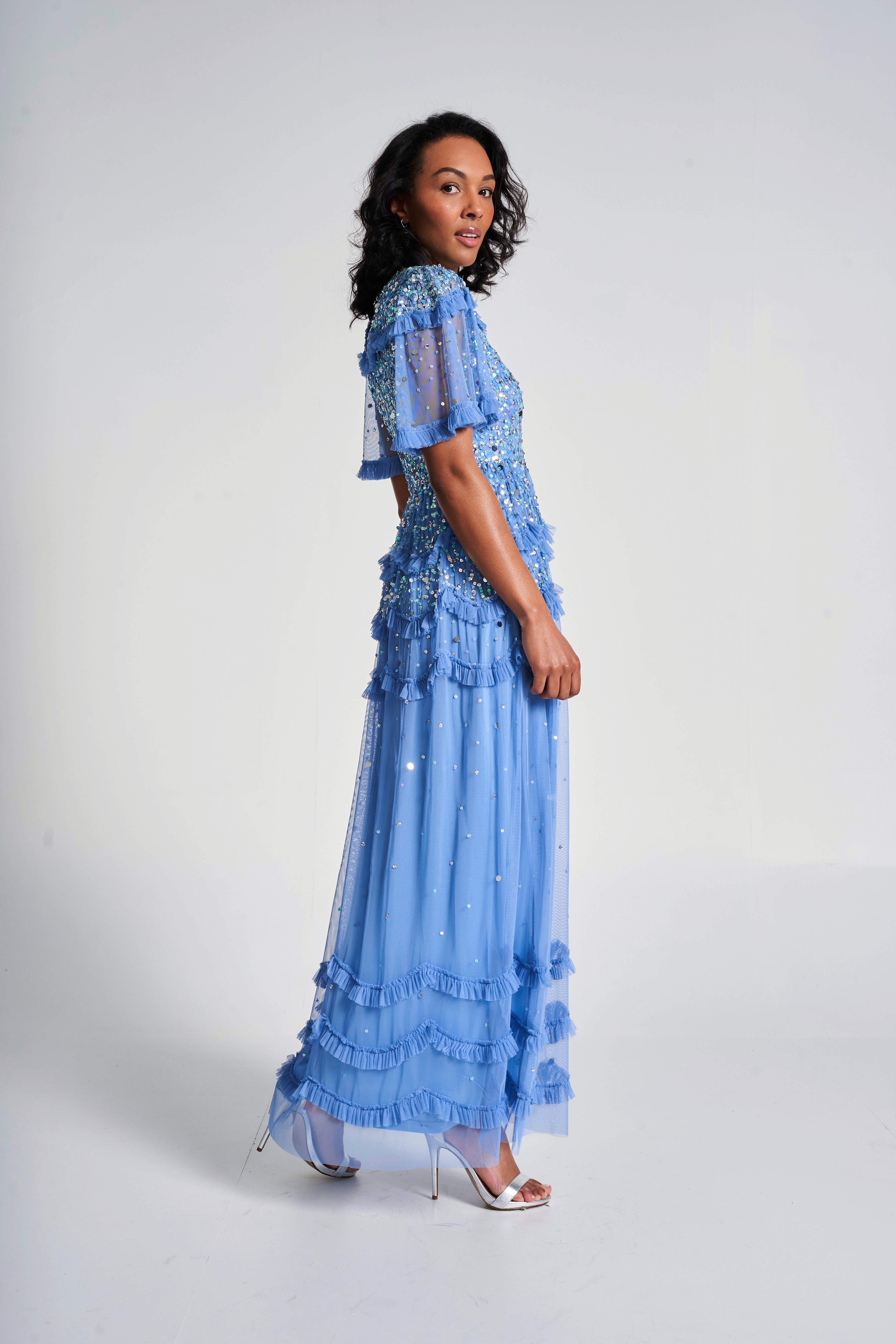 Lydia Sequin Maxi Dress - Powder Blue