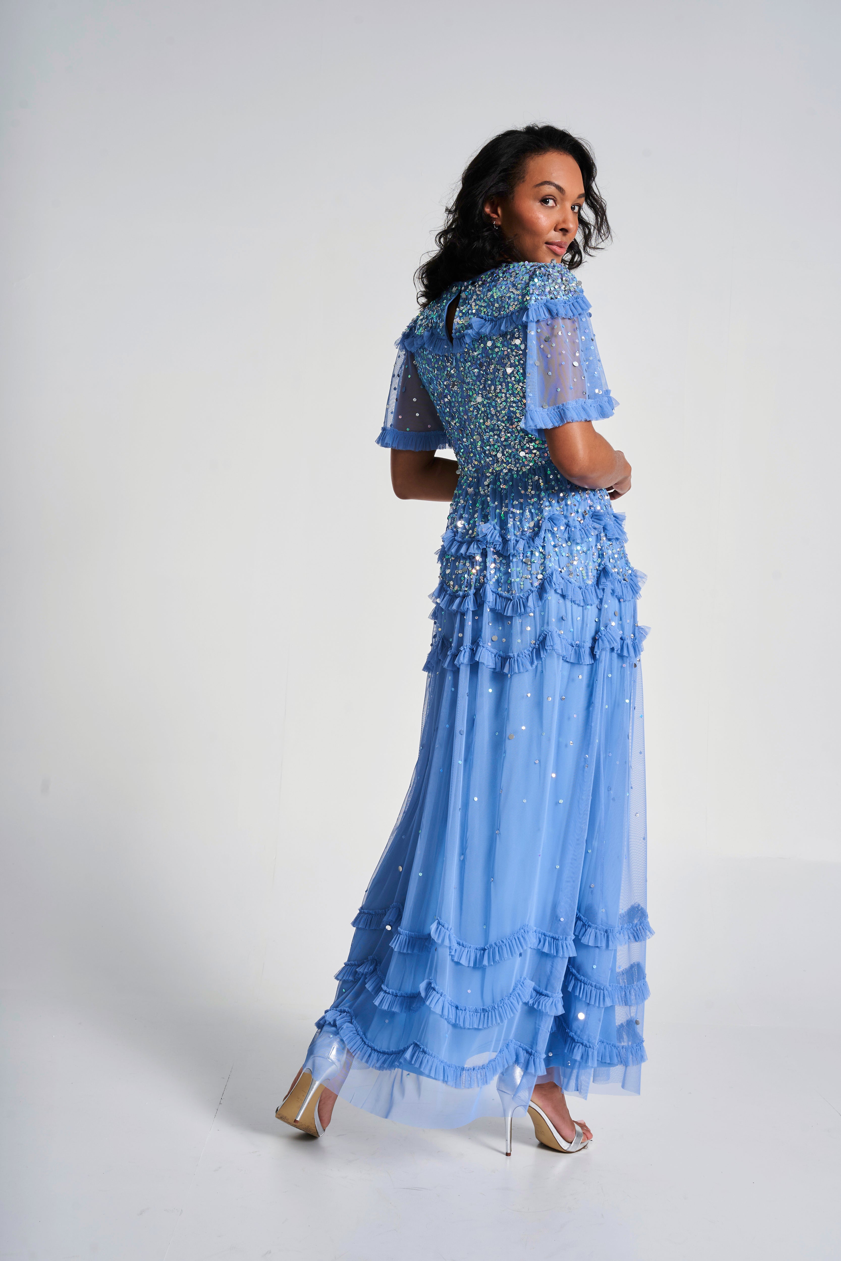 Lydia Sequin Maxi Dress - Powder Blue