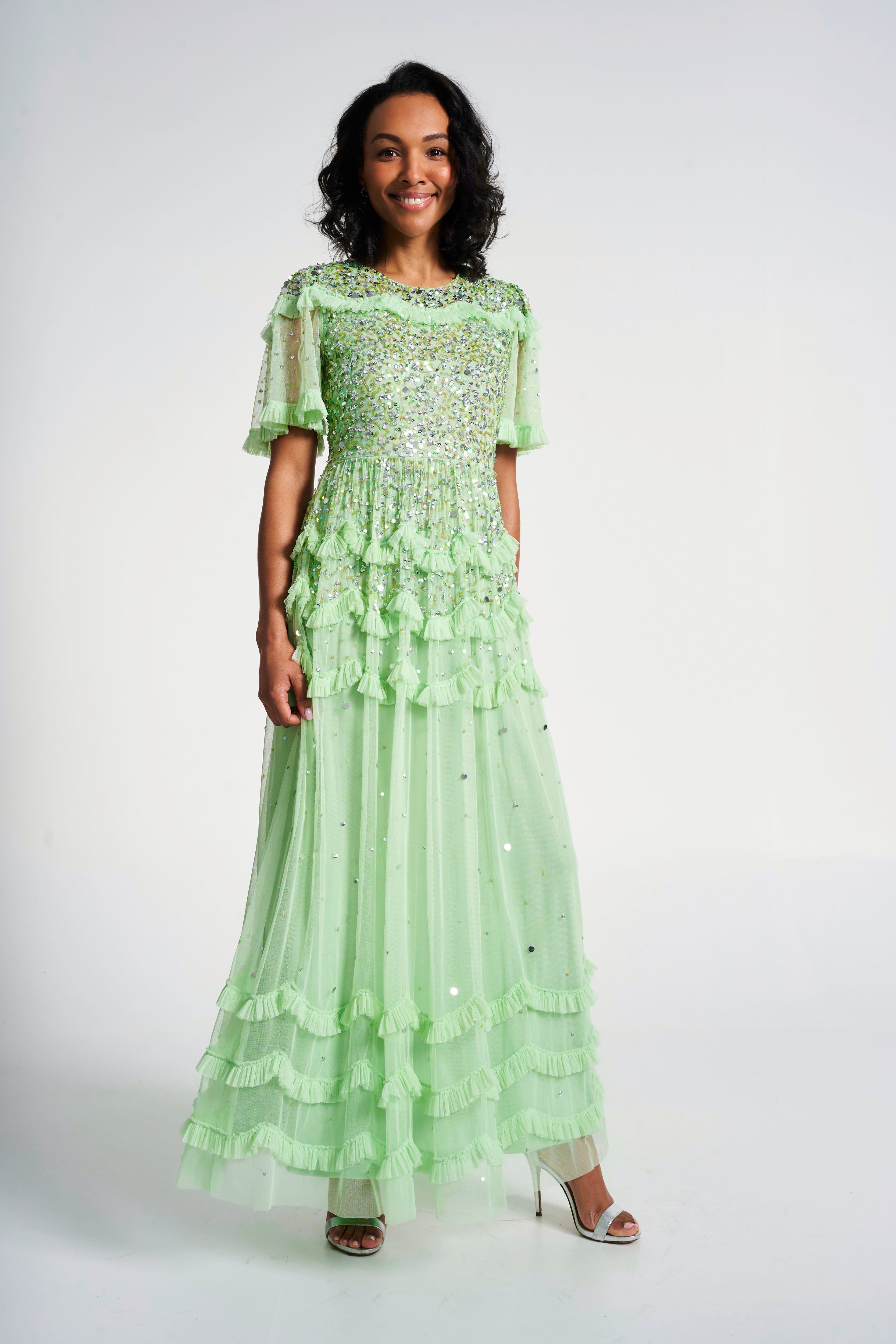 Lydia Sequin Maxi Dress - Green