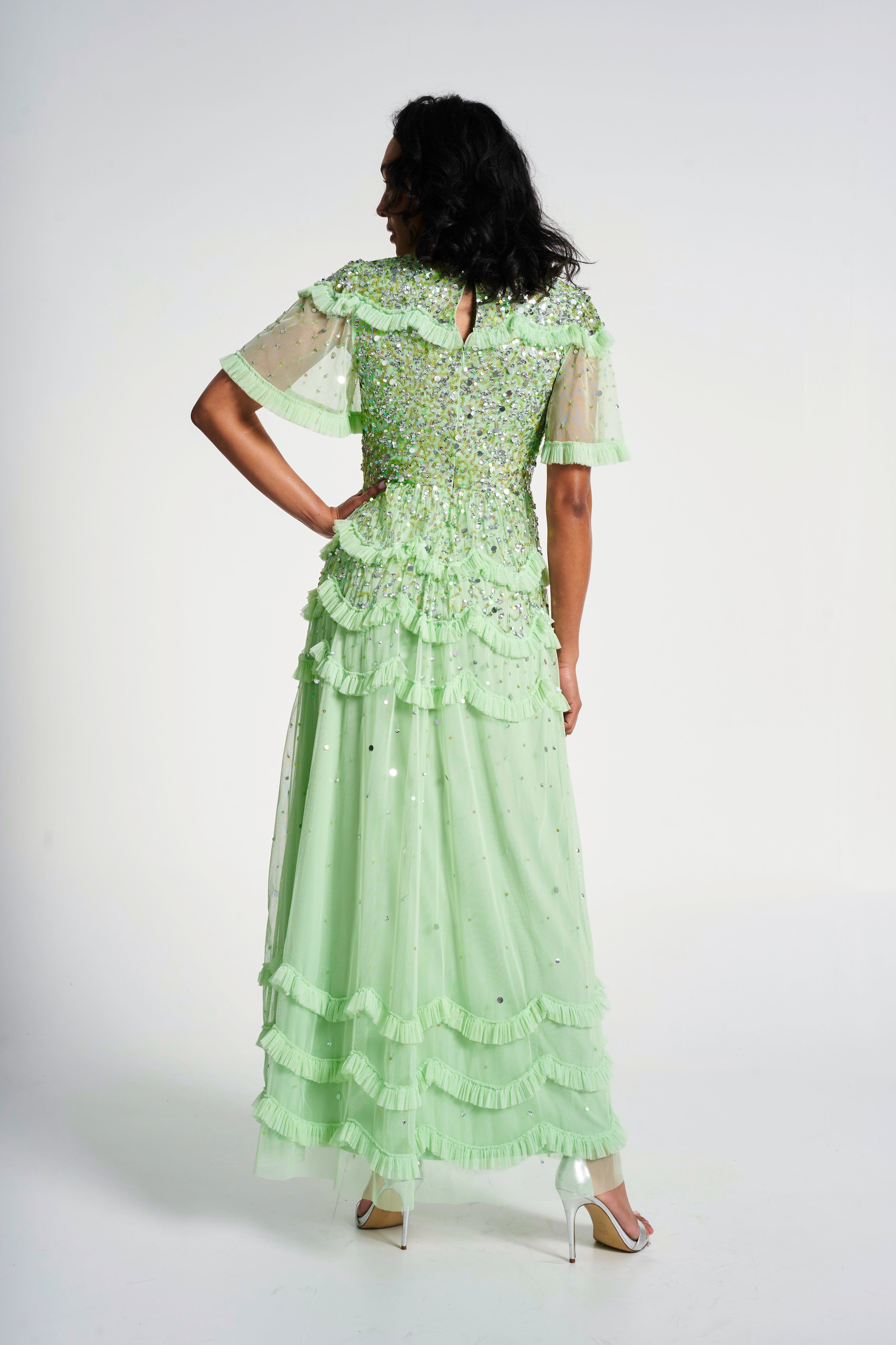 Lydia Sequin Maxi Dress - Green