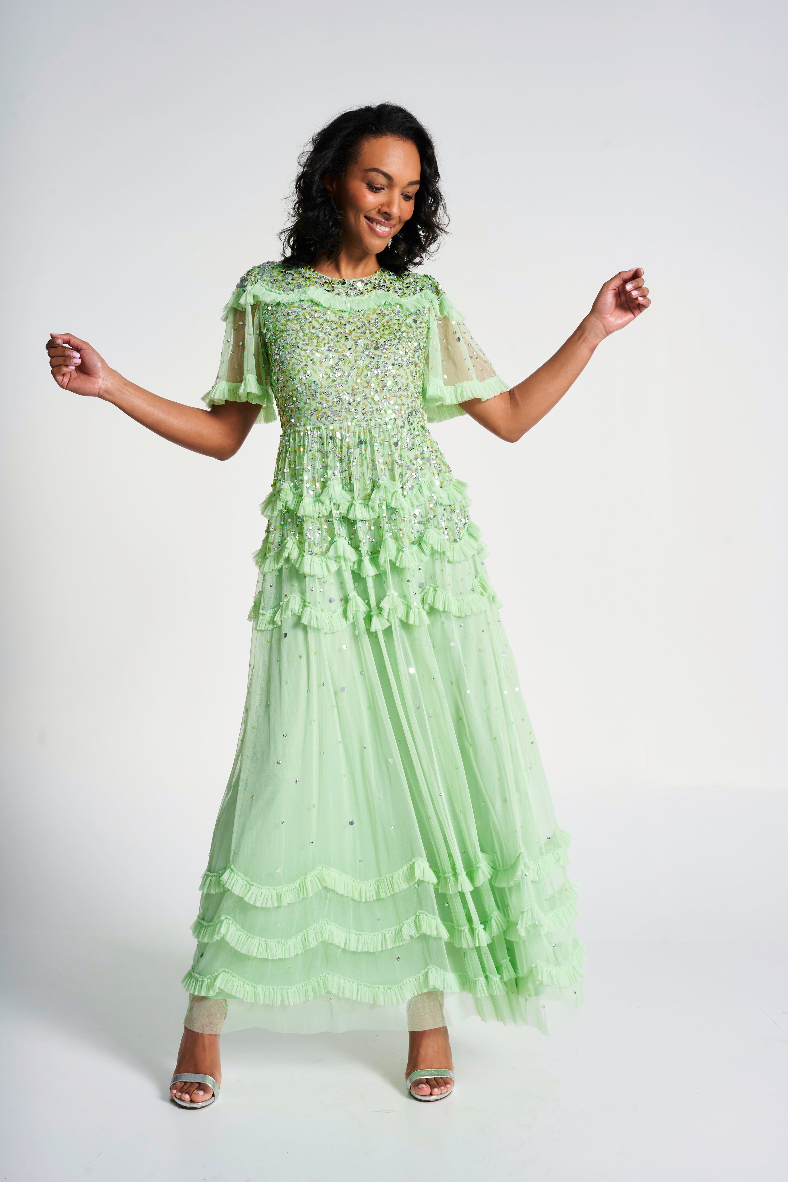 Lydia Sequin Maxi Dress - Green