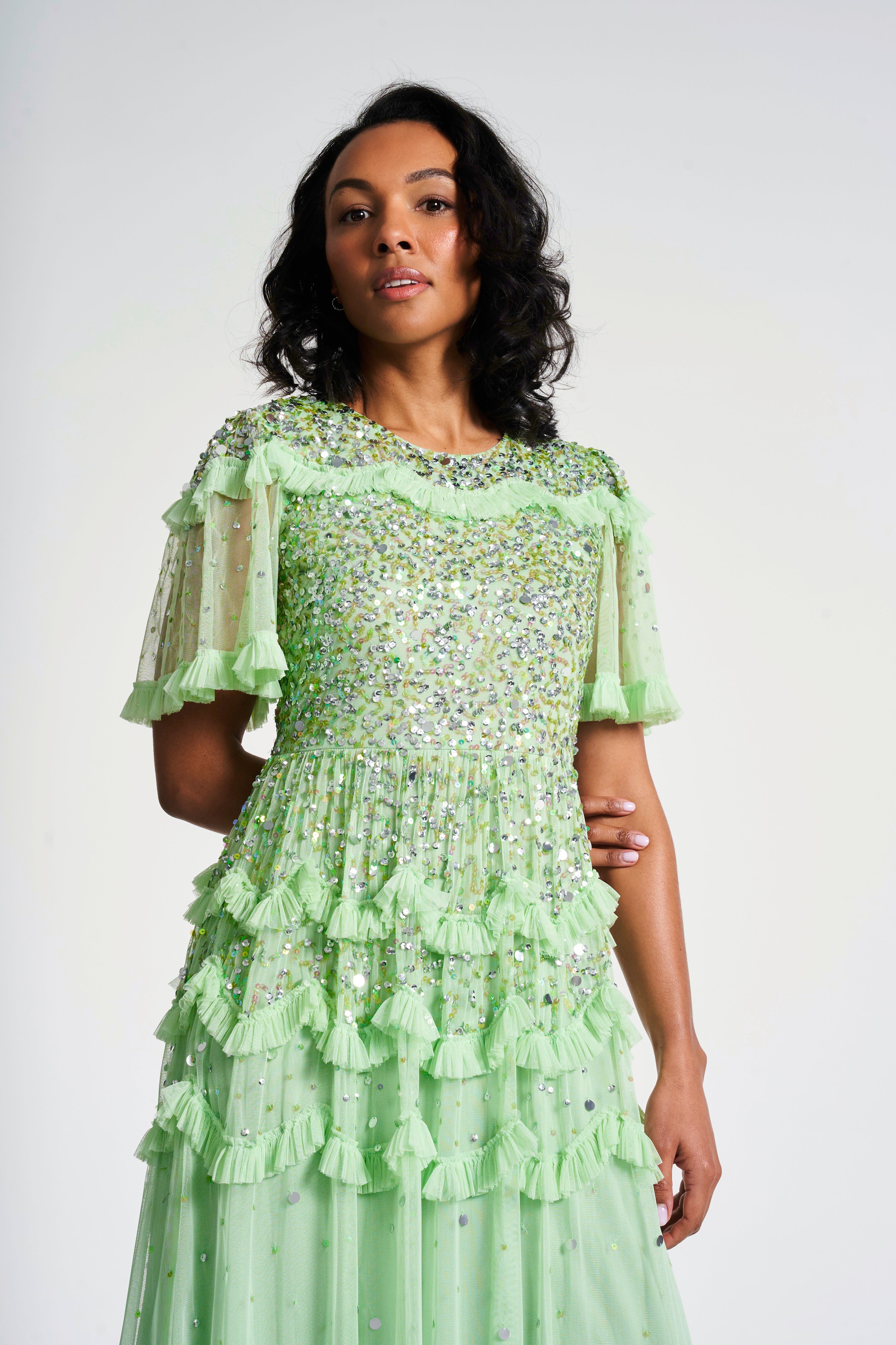 Lydia Sequin Maxi Dress - Green