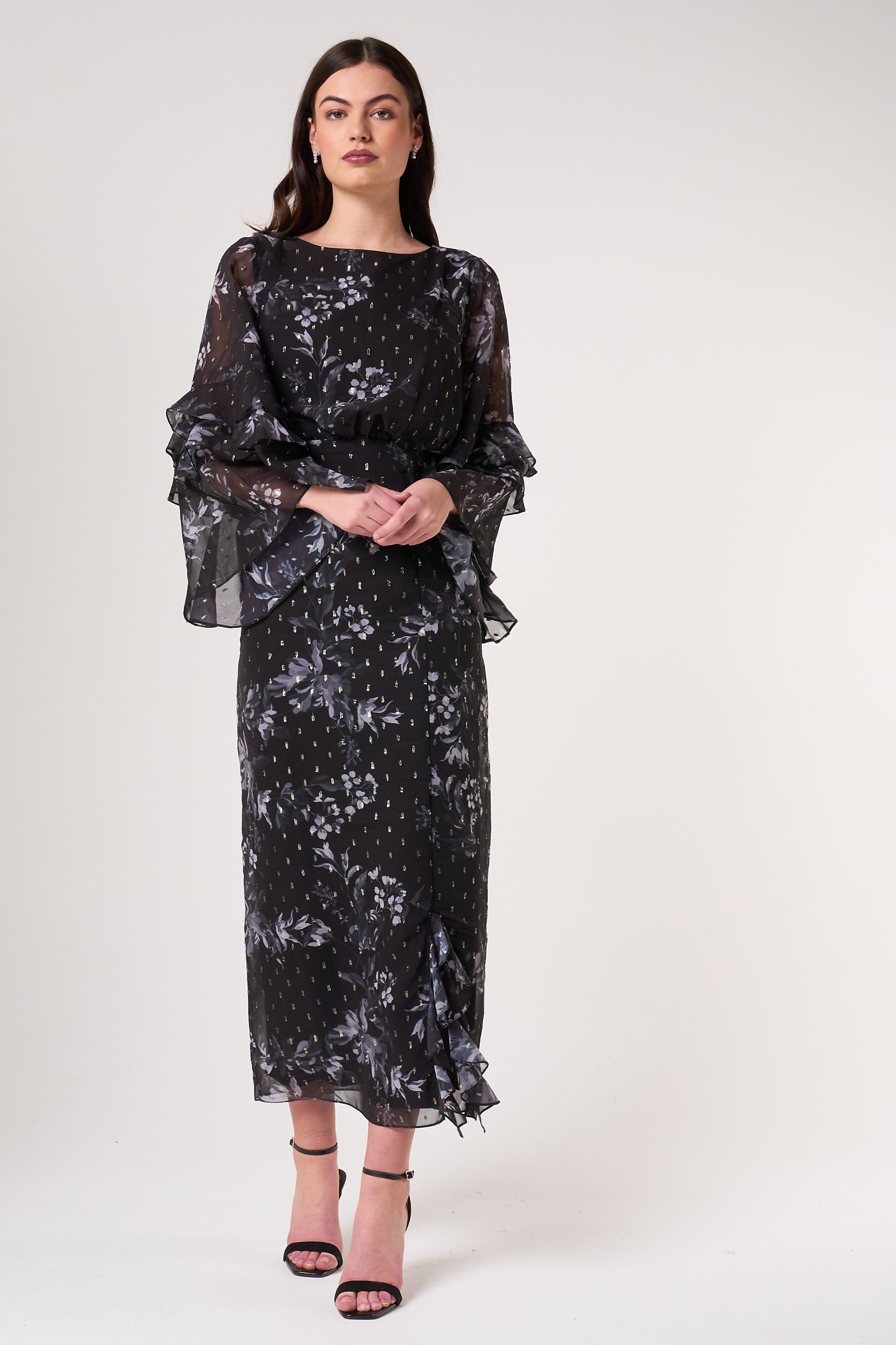 Lyra Black Floral Print Midaxi Dress