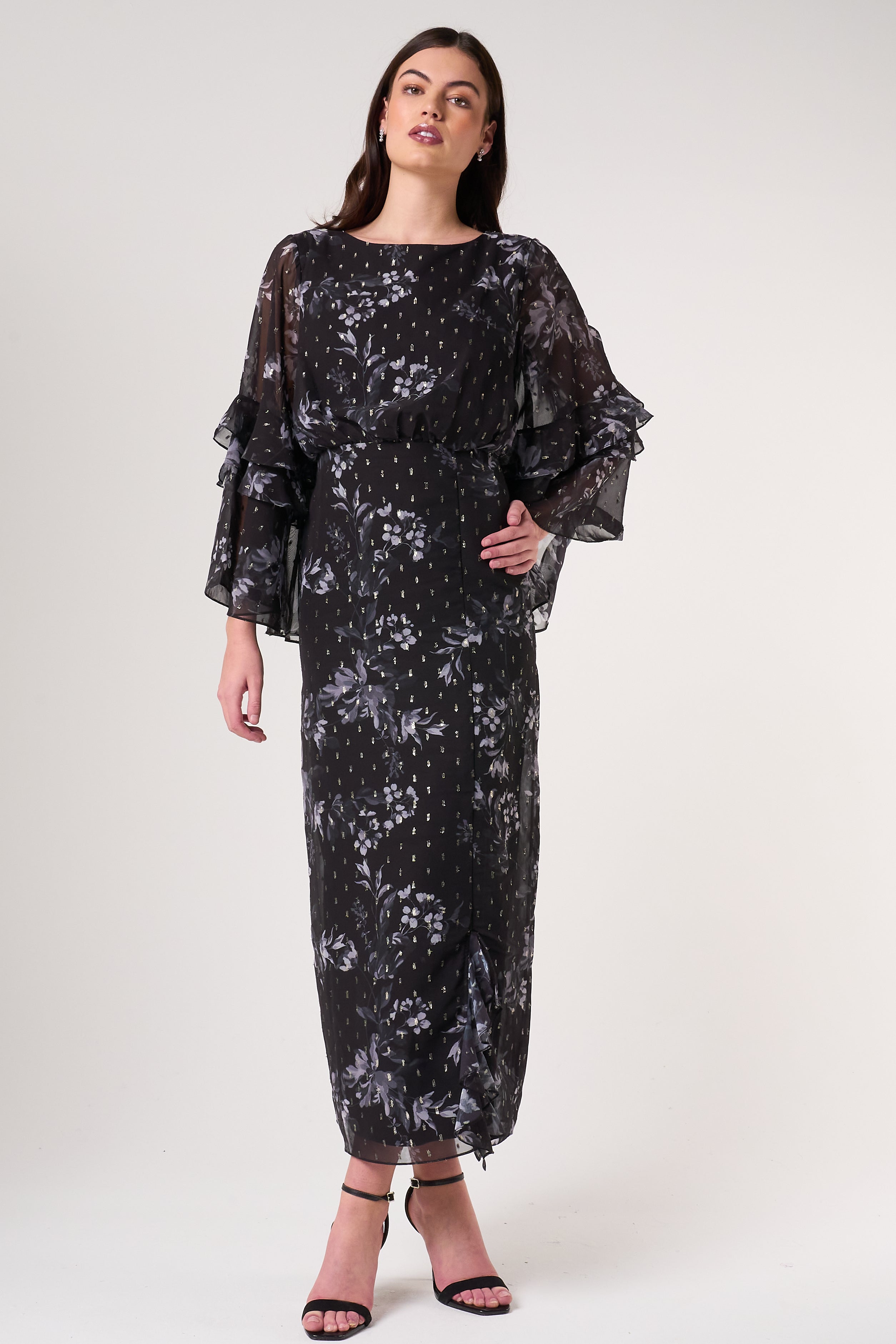 Lyra Black Floral Print Midaxi Dress