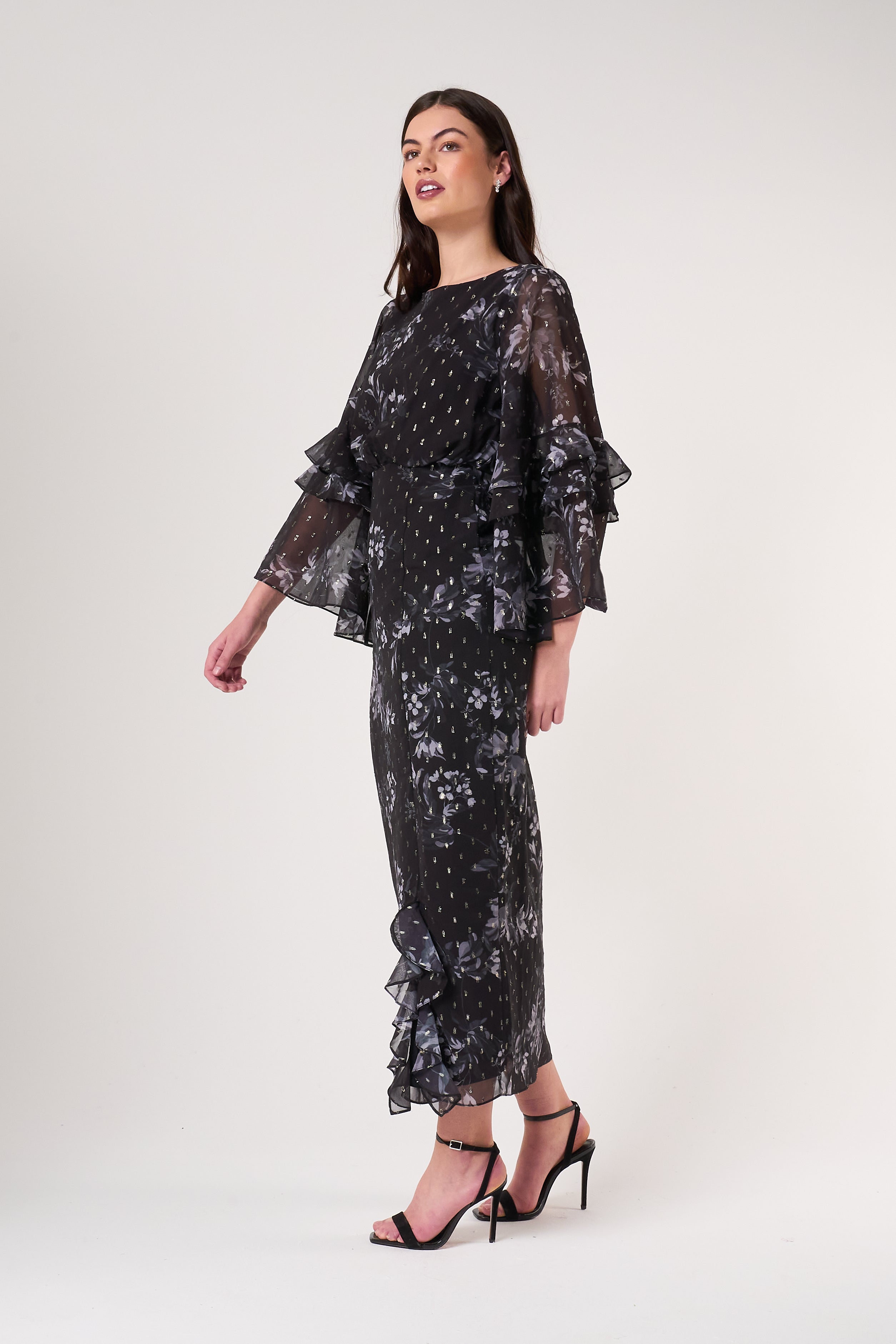 Lyra Black Floral Print Midaxi Dress