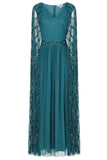 Mae Deep Teal Embellished Cape Sleeve Maxi Dress