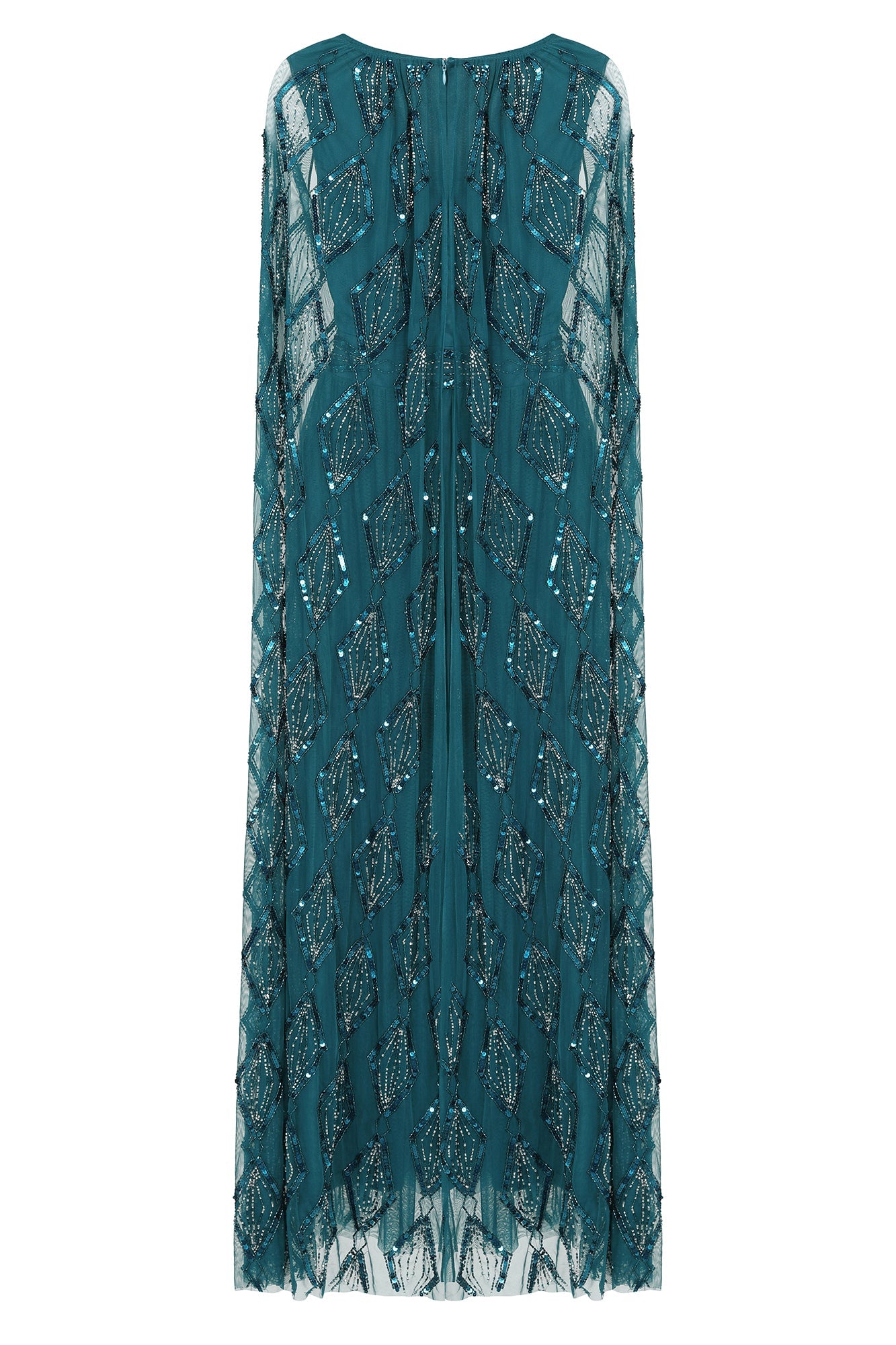 Mae Deep Teal Embellished Cape Sleeve Maxi Dress