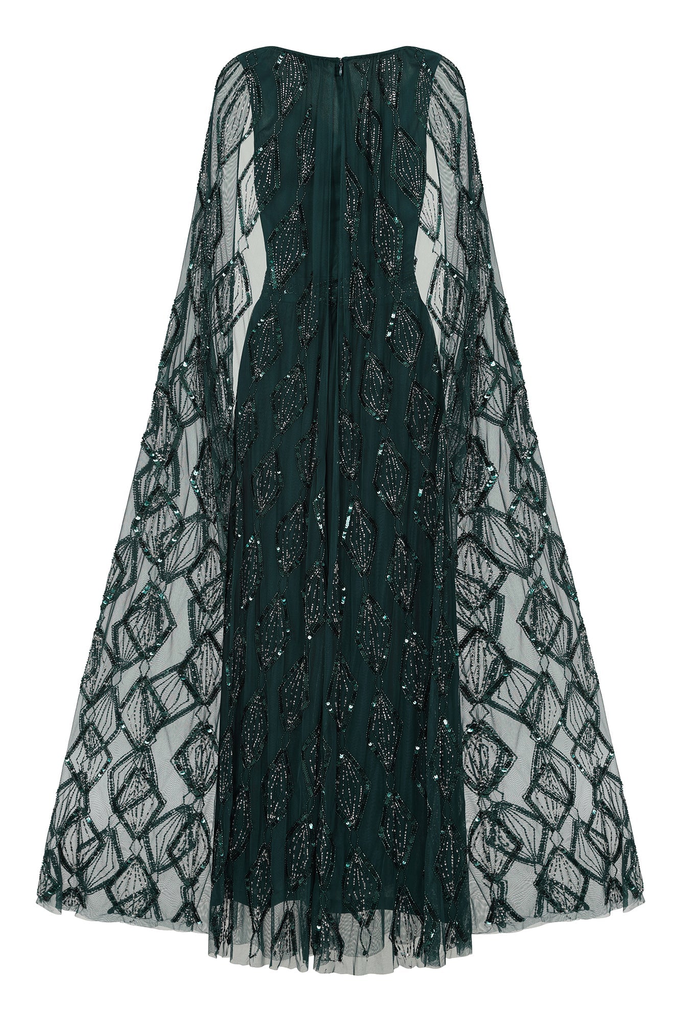 Mae Teal Green Embellished Cape Sleeve Maxi Dress