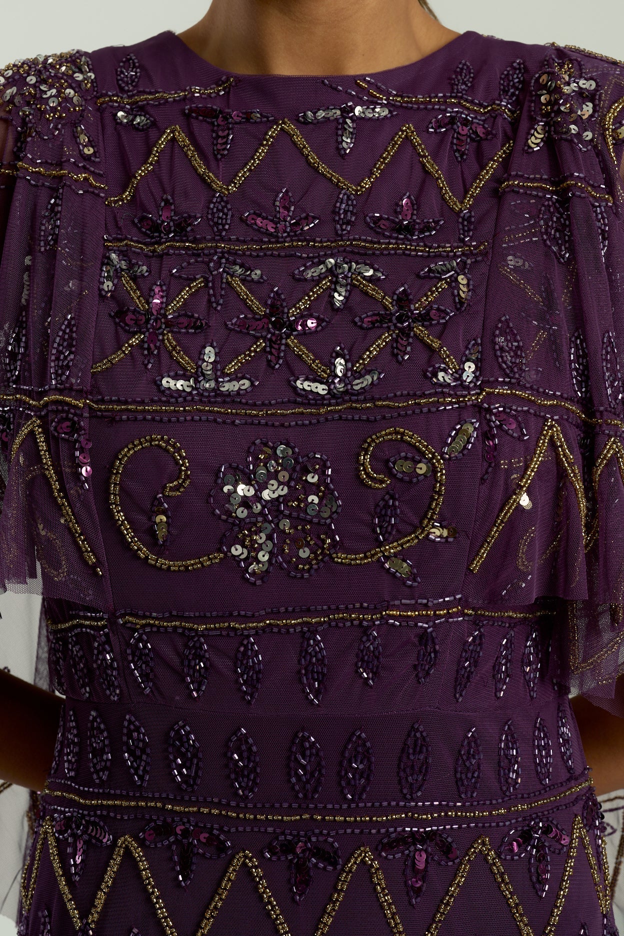 Mahonia Purple Embellished Cape Sleeve Midaxi Dress