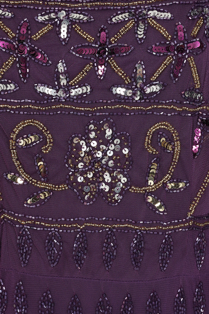 Mahonia Purple Embellished Cape Sleeve Midaxi Dress