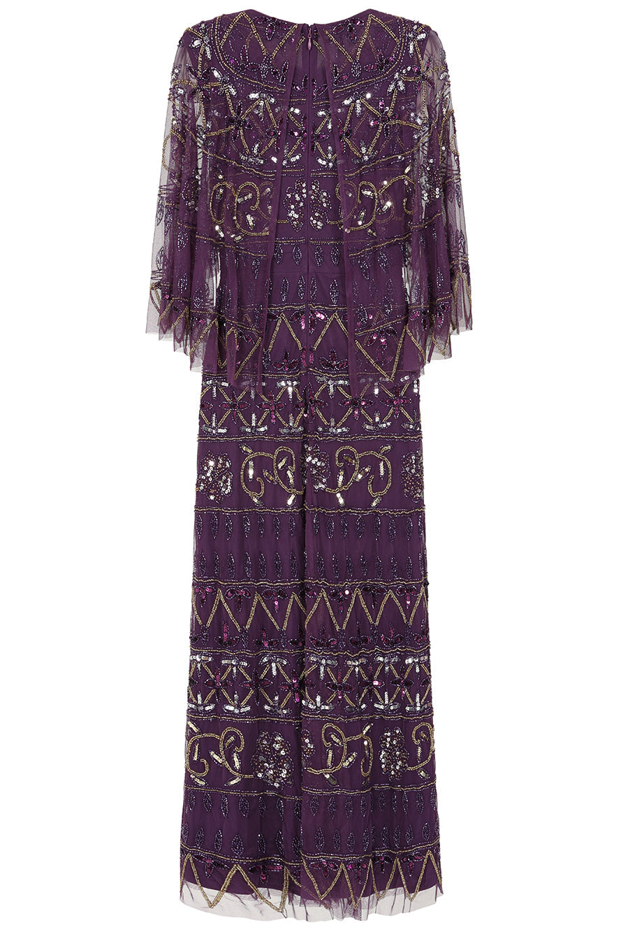 Mahonia Purple Embellished Cape Sleeve Midaxi Dress