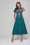 Marella Alpine Green Floral Embroidered Midi Dress