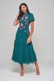 Marella Alpine Green Floral Embroidered Midi Dress